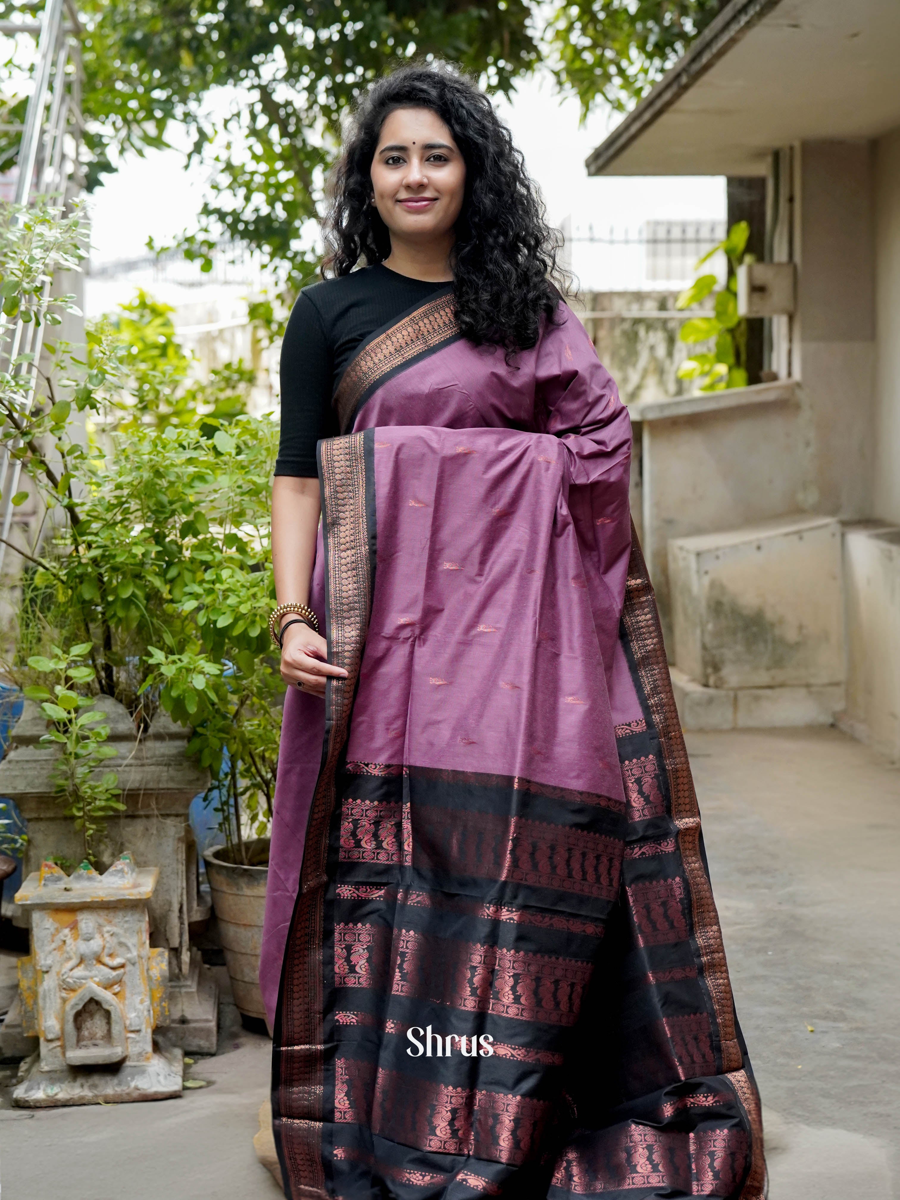 Pink & Black - Kalyani Cotton Saree - Shop on ShrusEternity.com