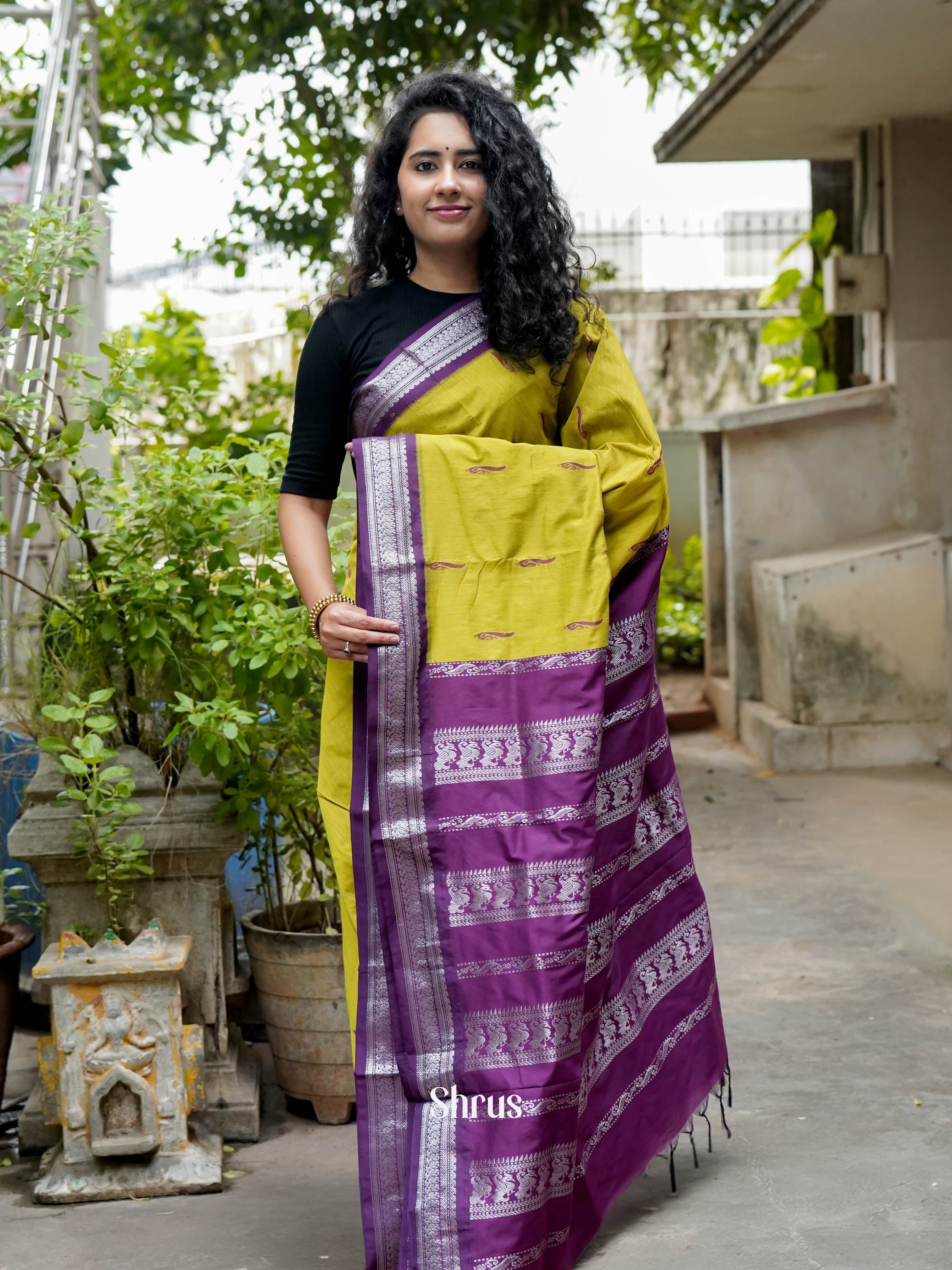 Green & Purple - Kalyani Cotton Saree - Shop on ShrusEternity.com