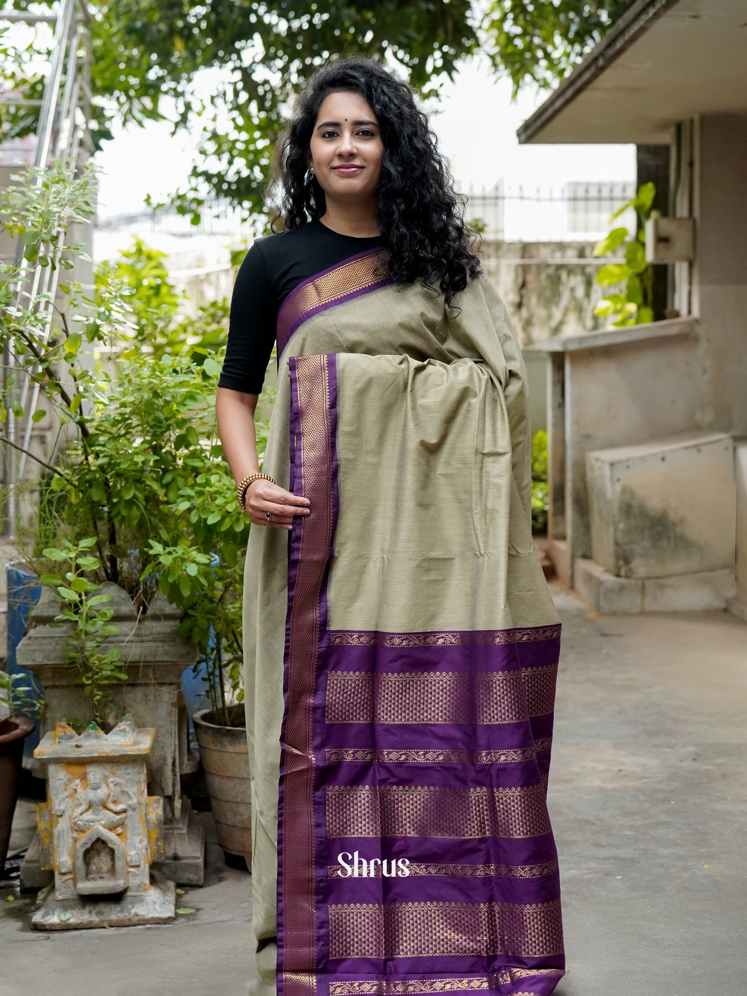 Elachi Green & Purple - Kalyani Cotton Saree - Shop on ShrusEternity.com