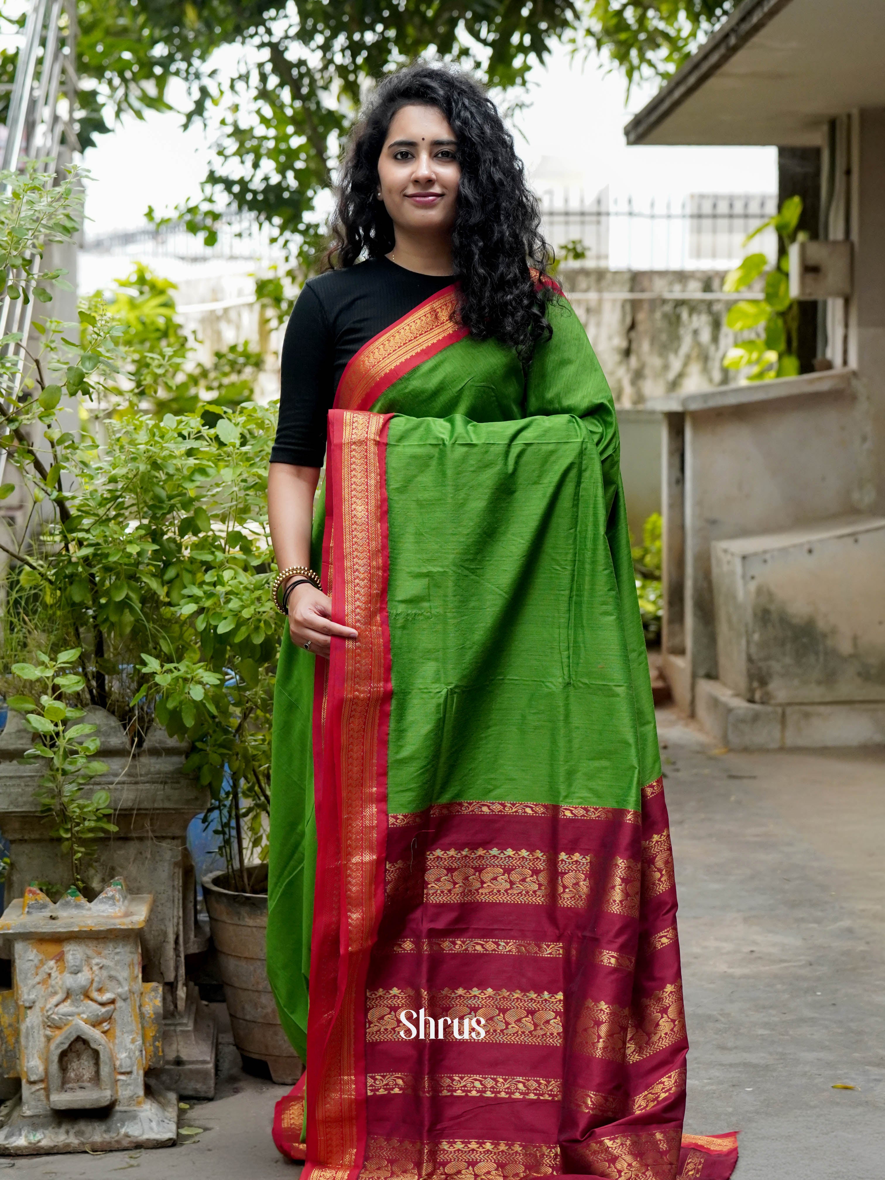Green & Maroon - Kalyani Cotton Saree - Shop on ShrusEternity.com