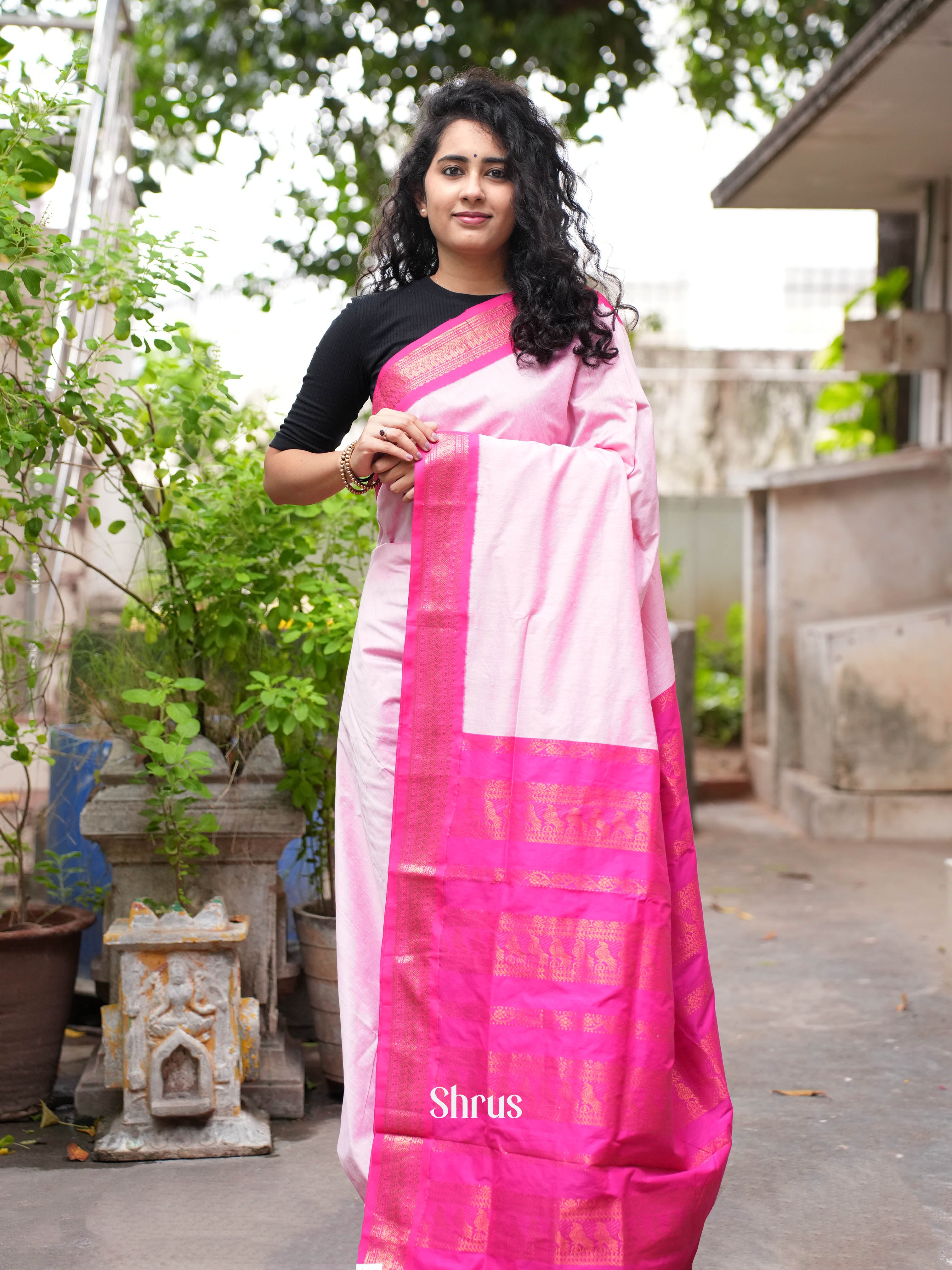 Baby Pink & Pink - Kalyani Cotton Saree - Shop on ShrusEternity.com