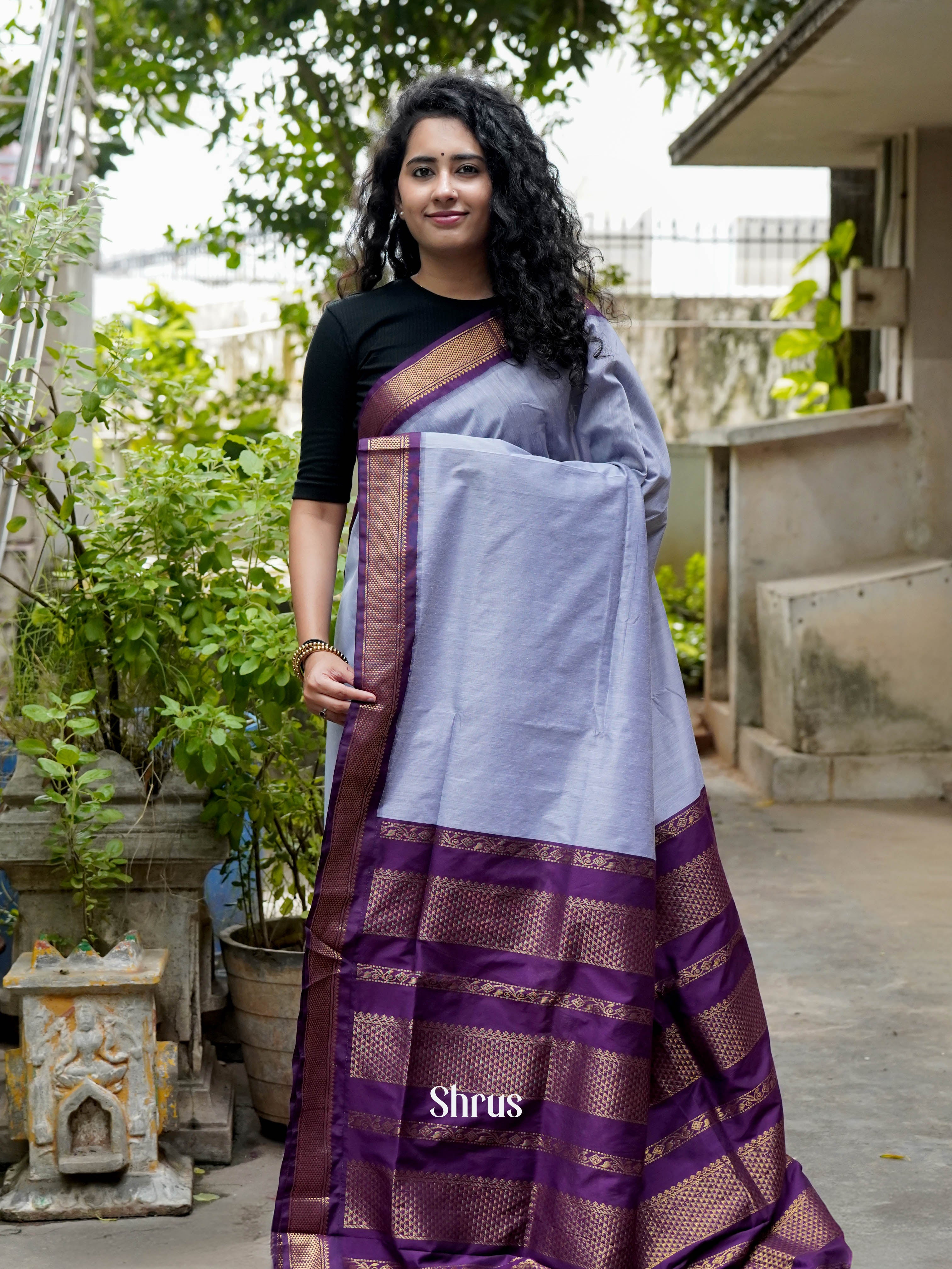 Blue & Violet - Kalyani Cotton Saree - Shop on ShrusEternity.com