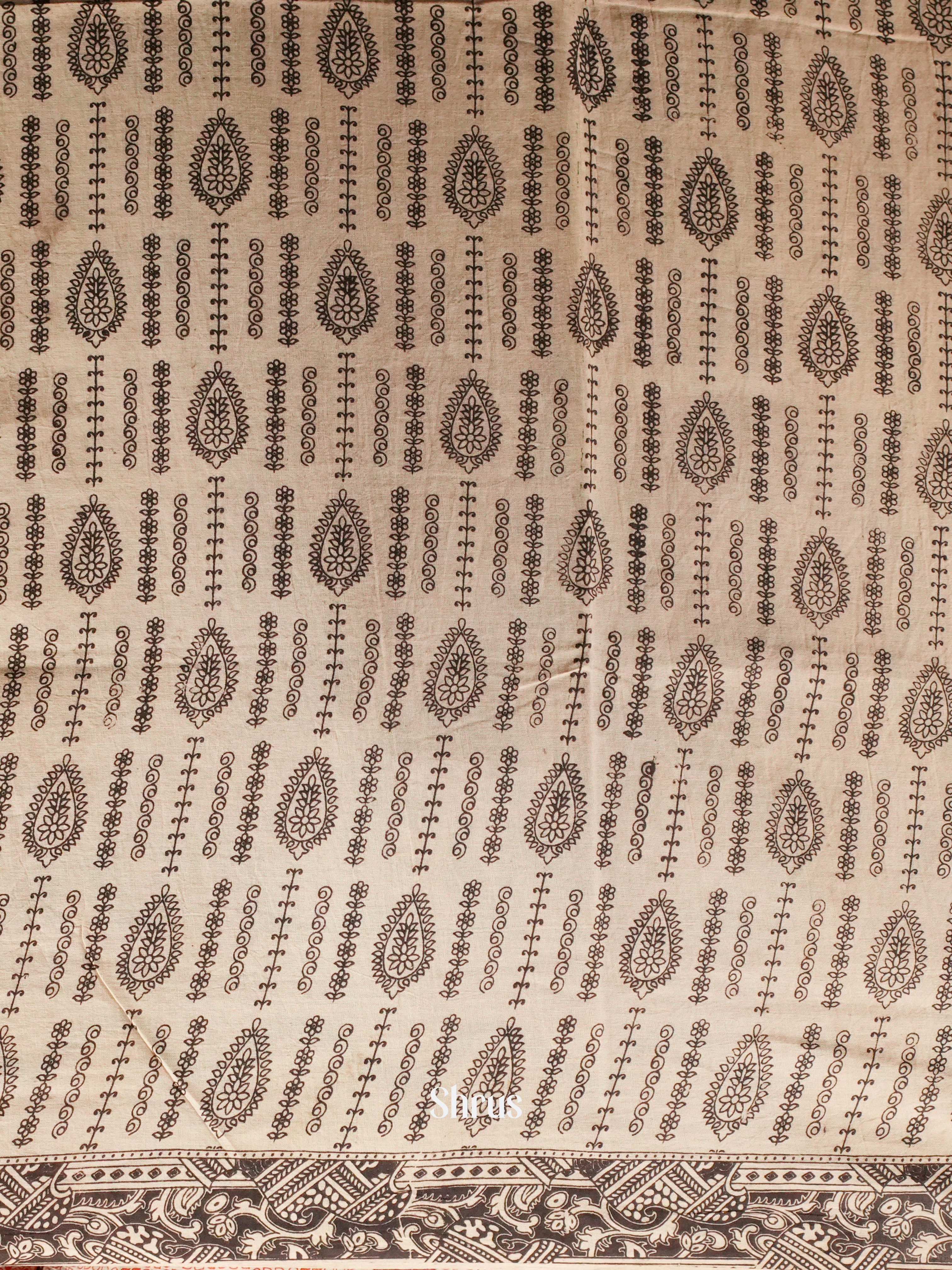 Green & Cream - kalamkari-cotton Saree - Shop on ShrusEternity.com