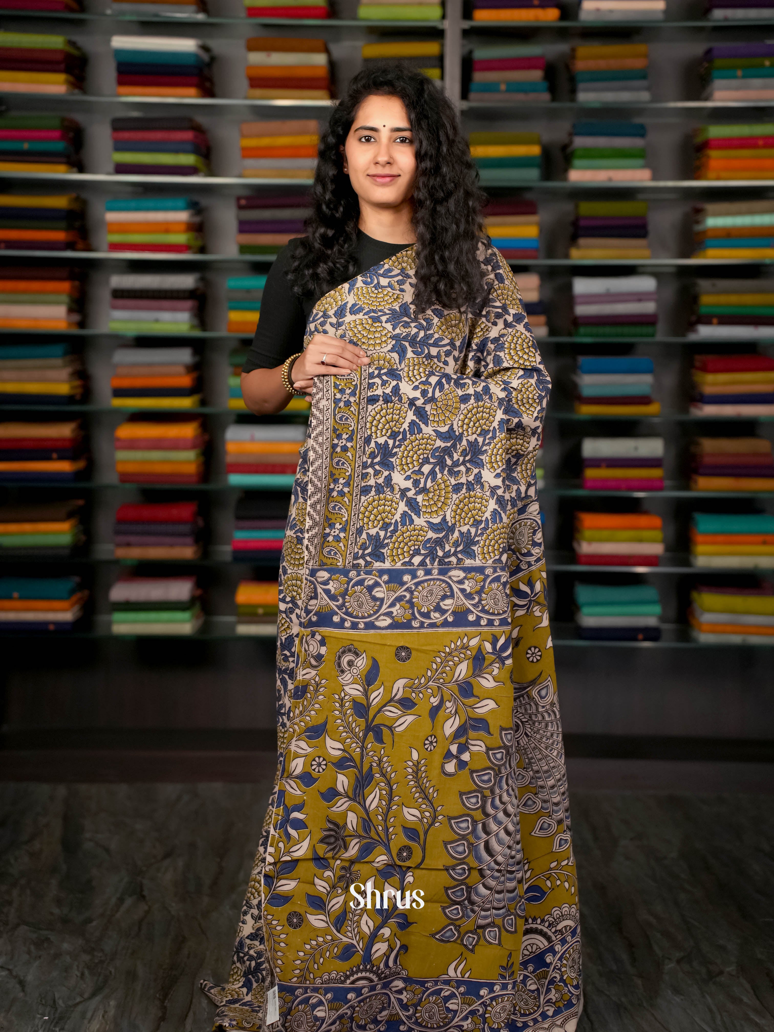 Blue & Green - kalamkari-cotton Saree - Shop on ShrusEternity.com