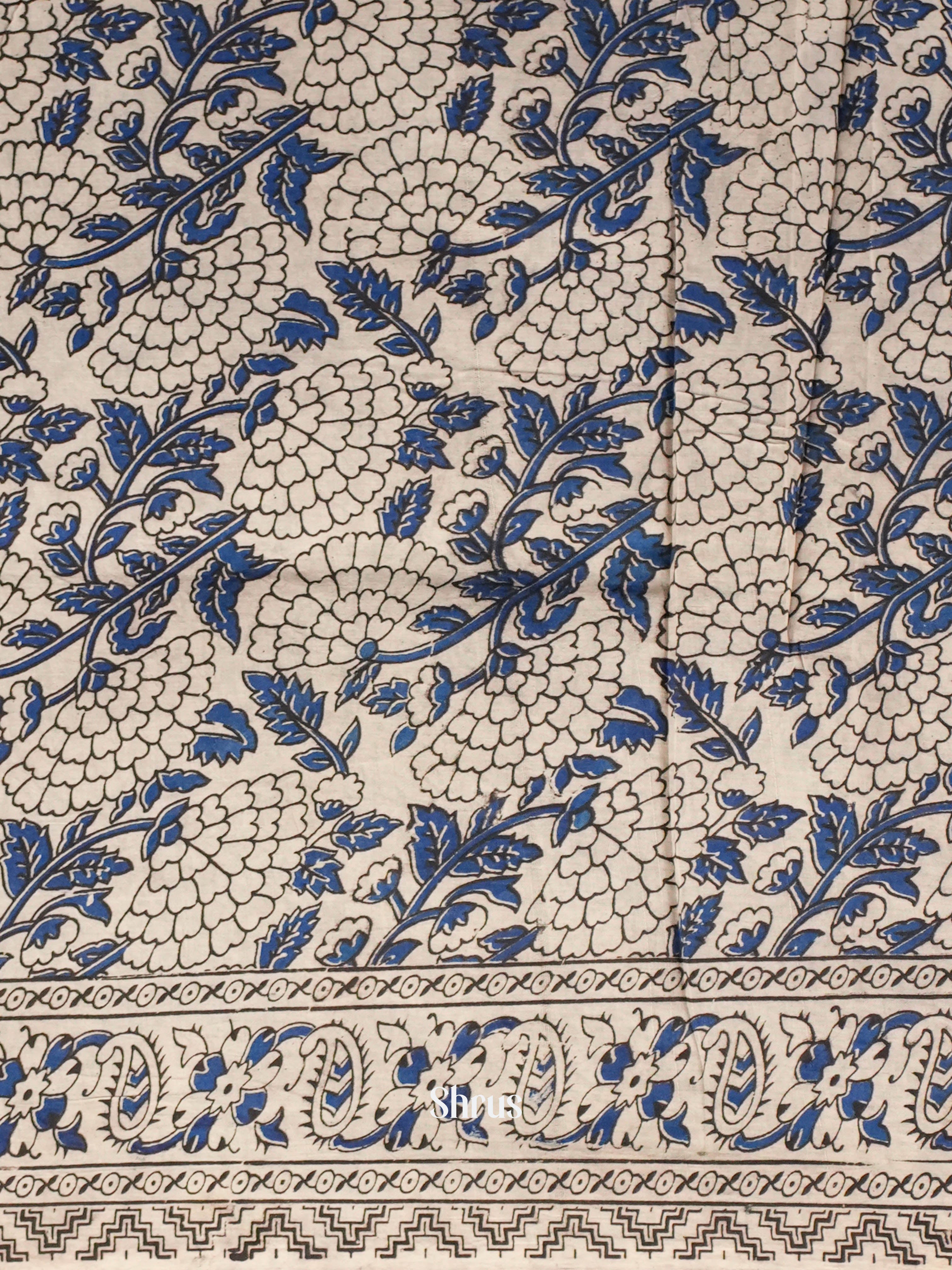 Blue & Grey - kalamkari-cotton Saree - Shop on ShrusEternity.com