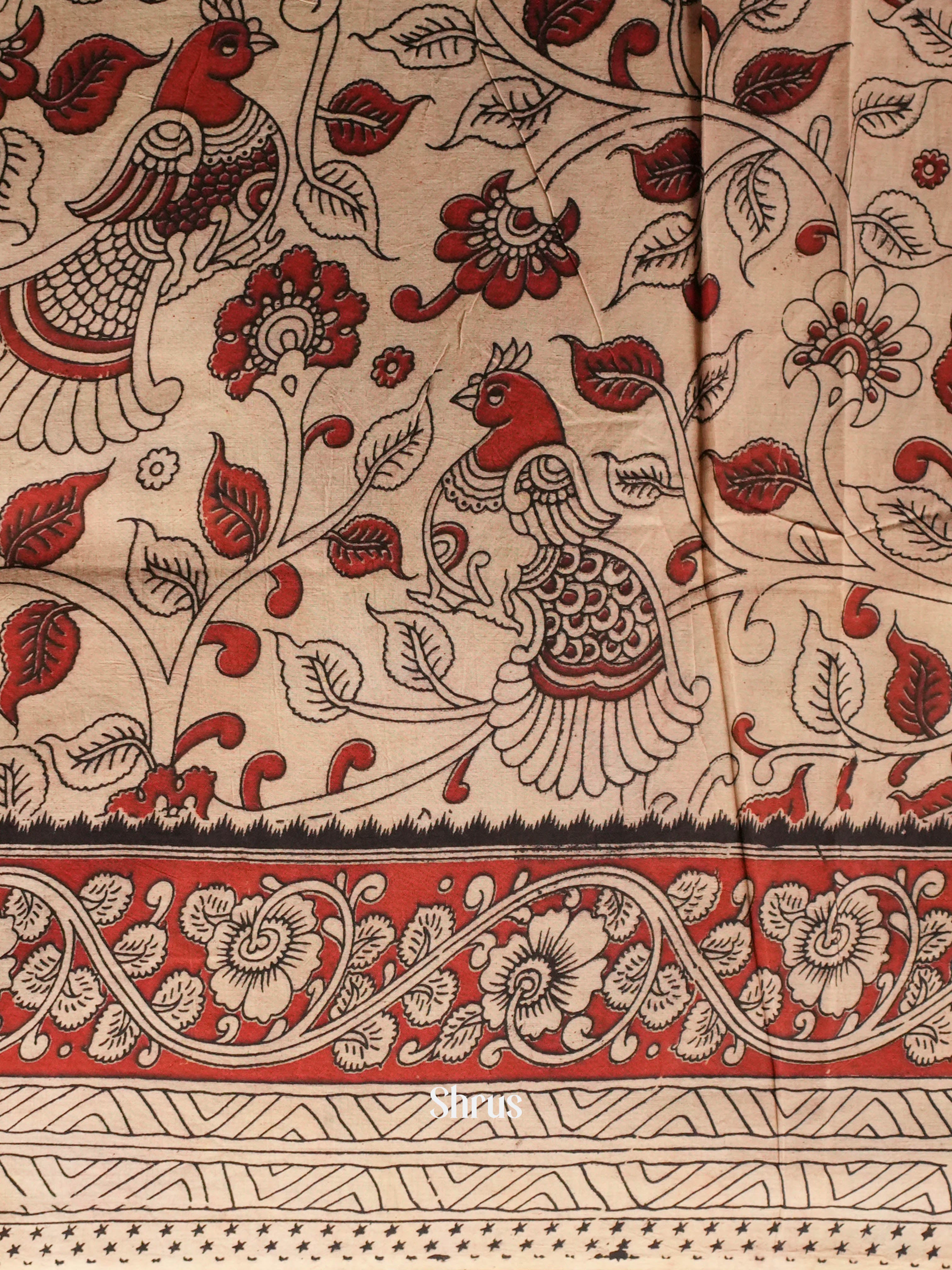 Mustard & Red - kalamkari-cotton Saree - Shop on ShrusEternity.com