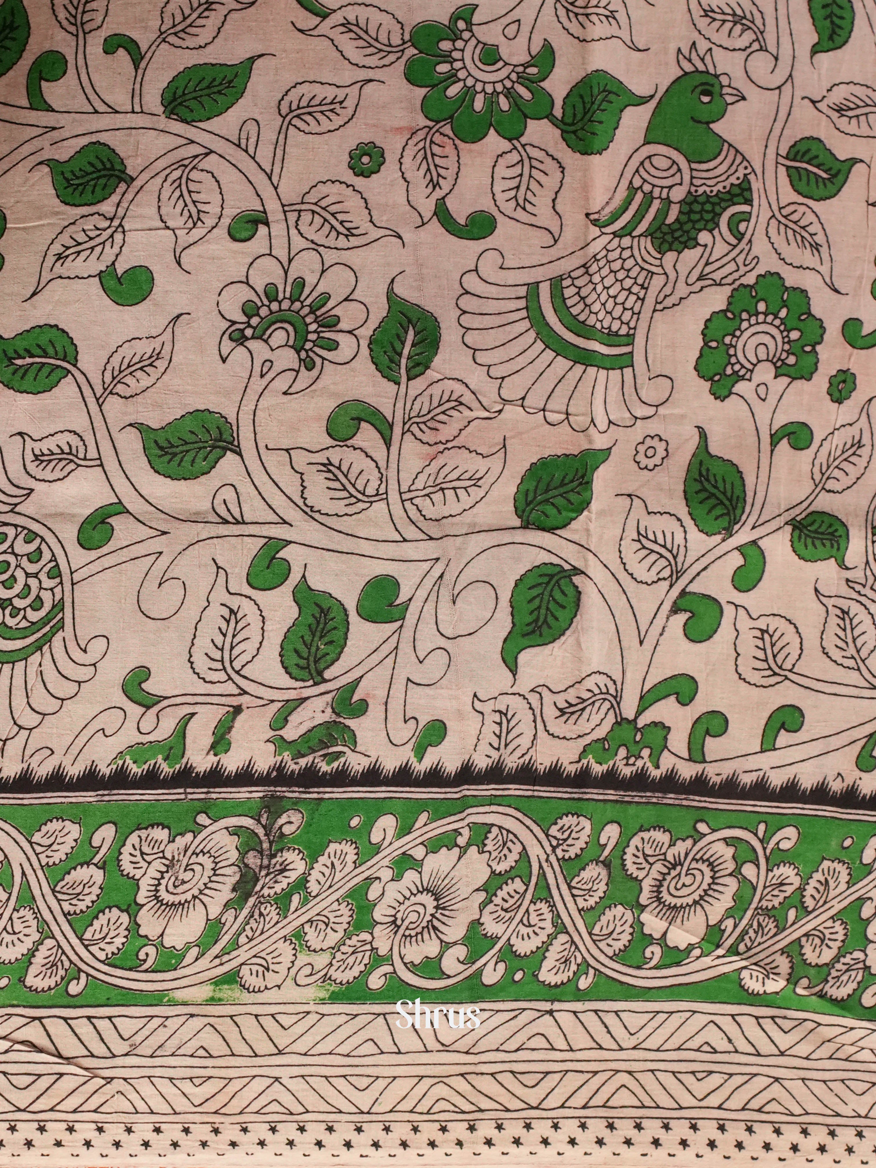 Red & Green - kalamkari-cotton Saree - Shop on ShrusEternity.com