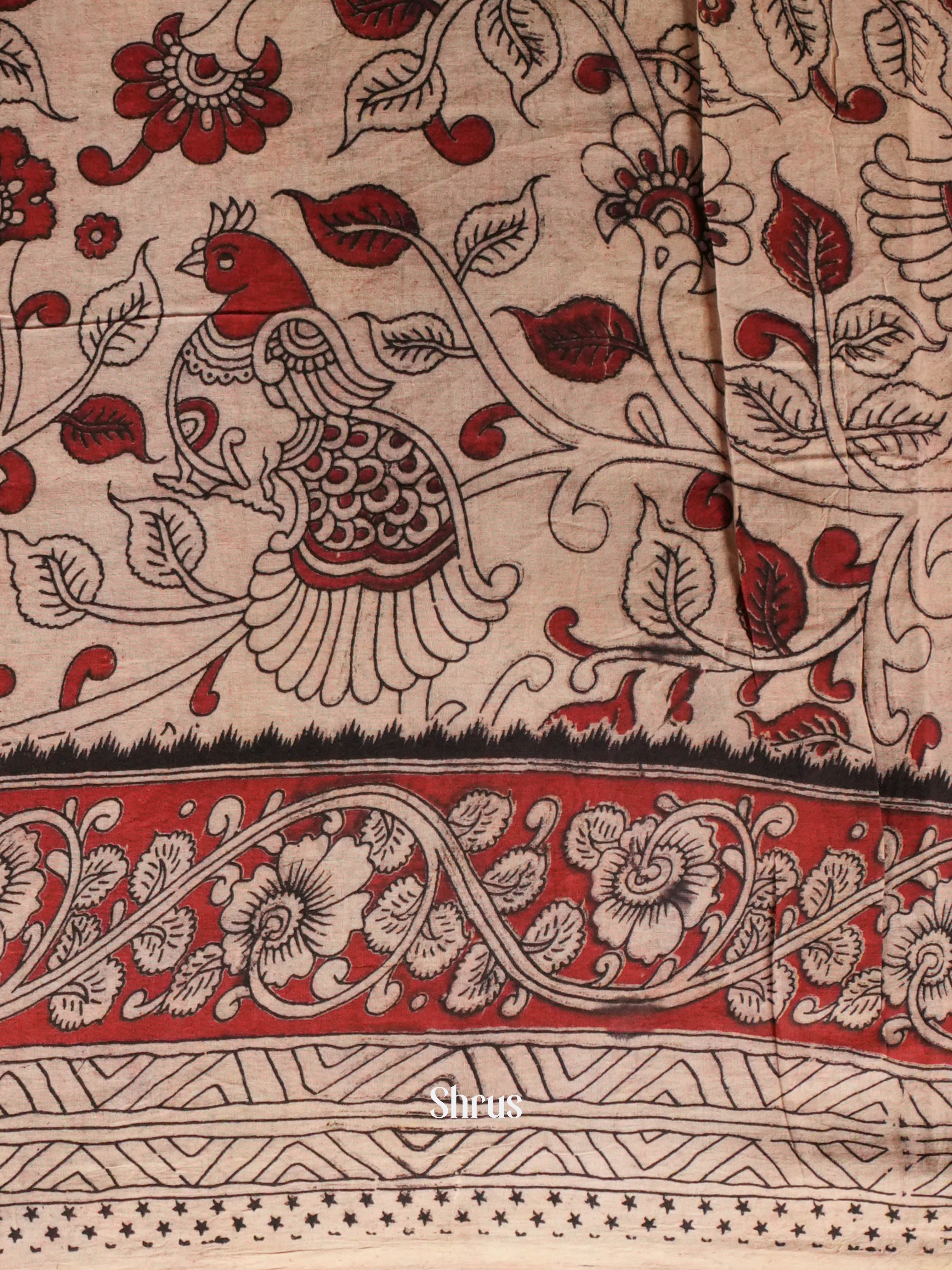 Grey & Red - kalamkari-cotton Saree - Shop on ShrusEternity.com