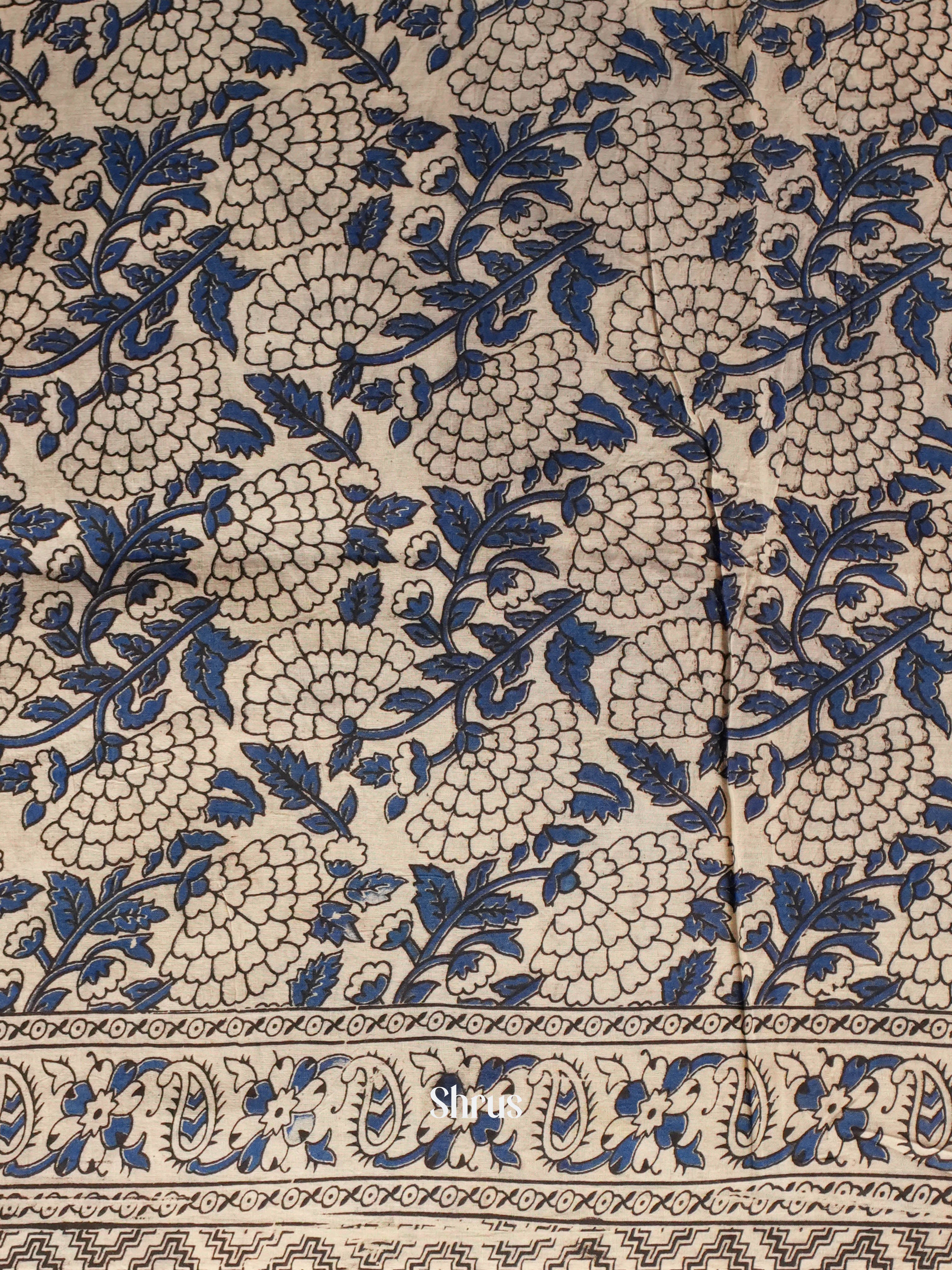 Grey& Blue - kalamkari-cotton Saree - Shop on ShrusEternity.com