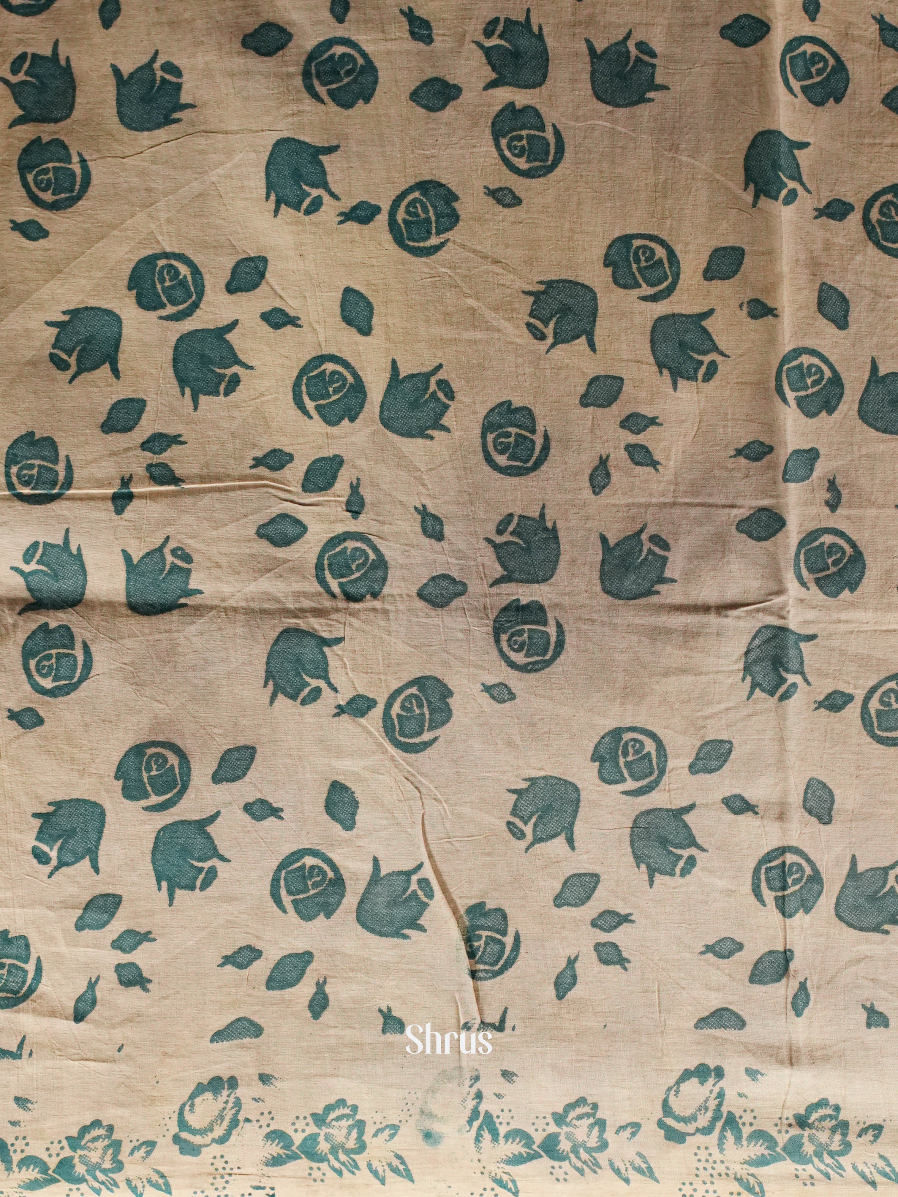 Cream & Black- kalamkari-cotton Saree - Shop on ShrusEternity.com