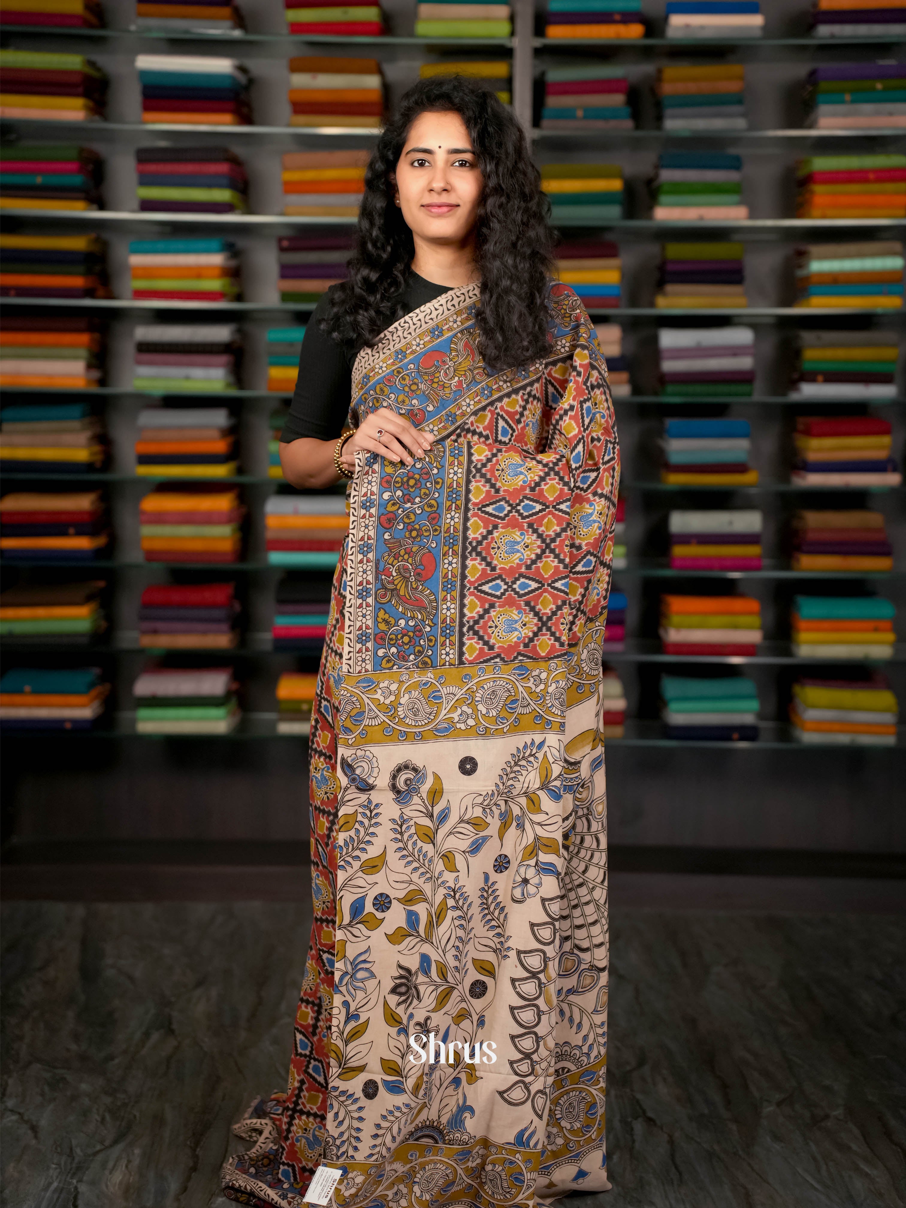 Maroon & Cream - kalamkari-cotton Saree - Shop on ShrusEternity.com