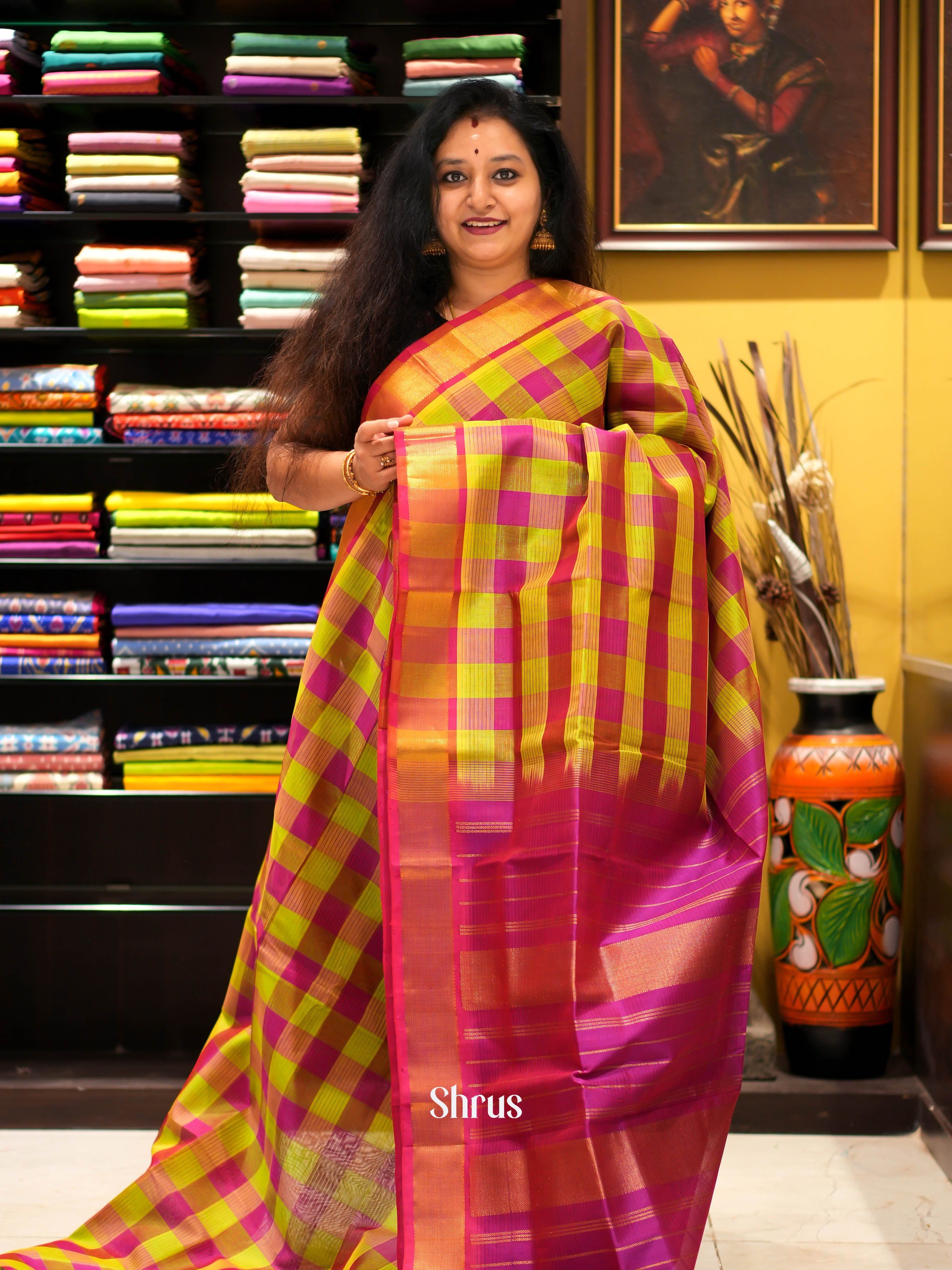 Green & Purple- Silk Cotton Saree - Shop on ShrusEternity.com