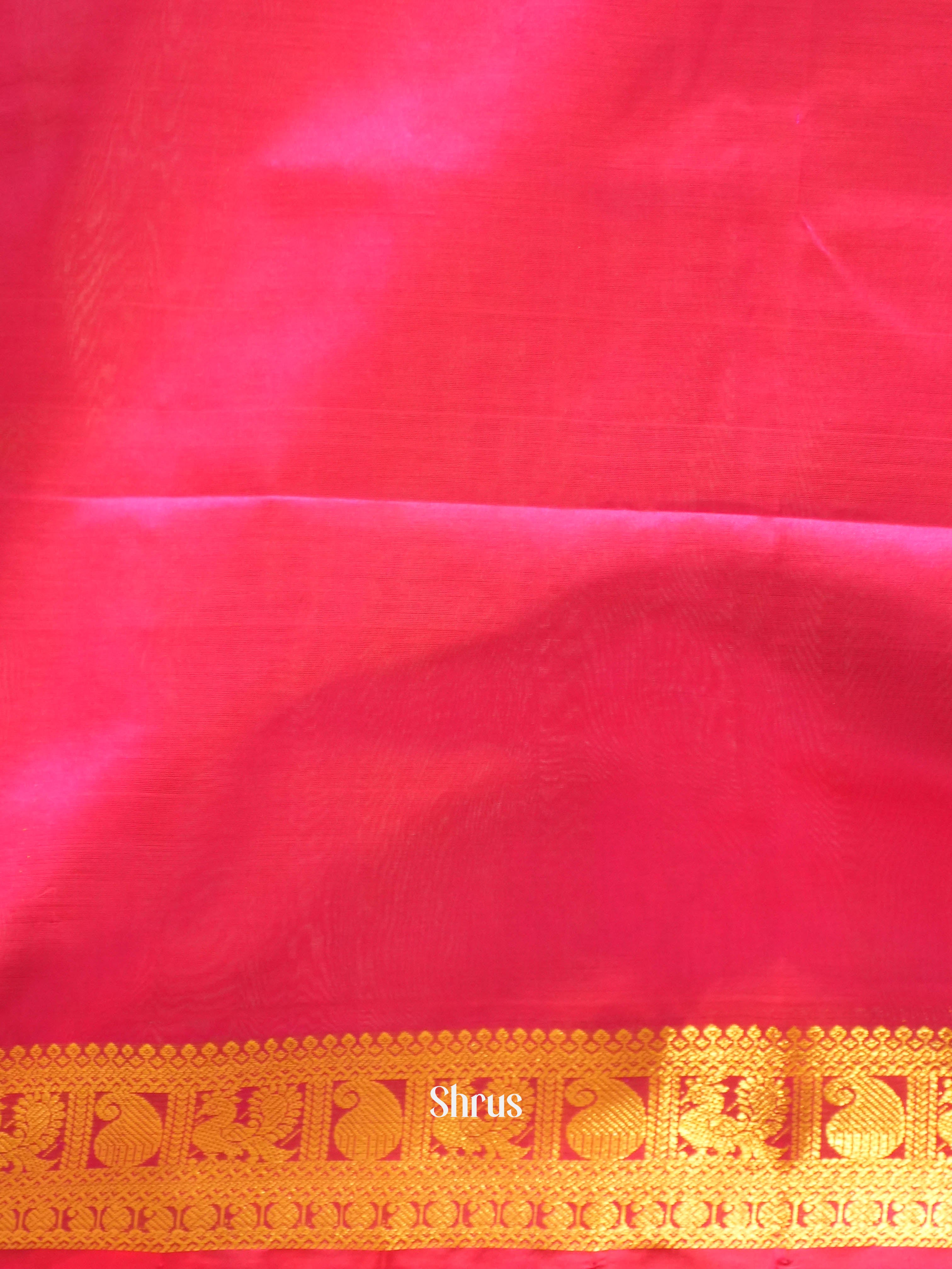 Blue & Pink - Silk Cotton Saree - Shop on ShrusEternity.com