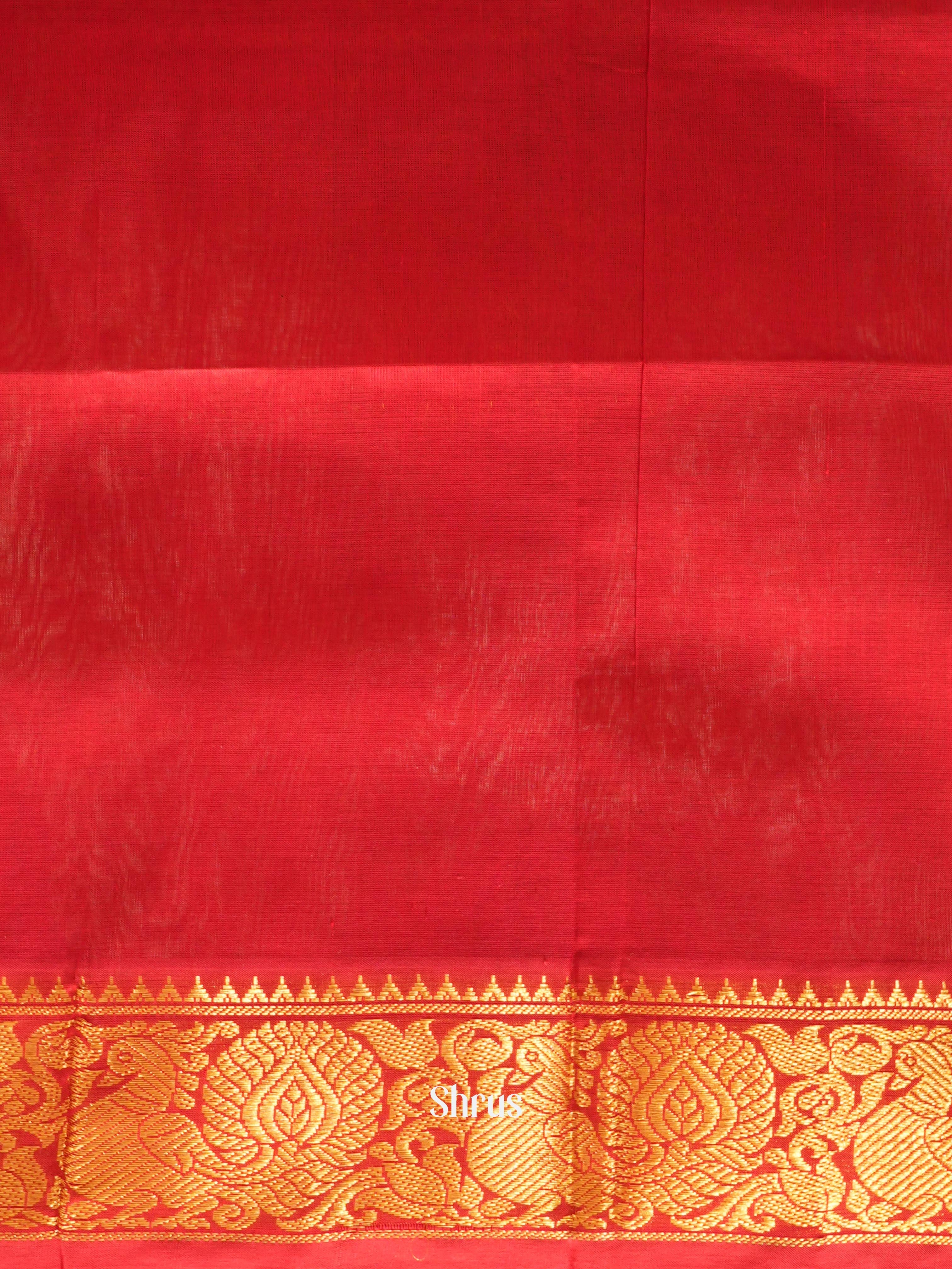 Blue & Red - Silk Cotton Saree - Shop on ShrusEternity.com