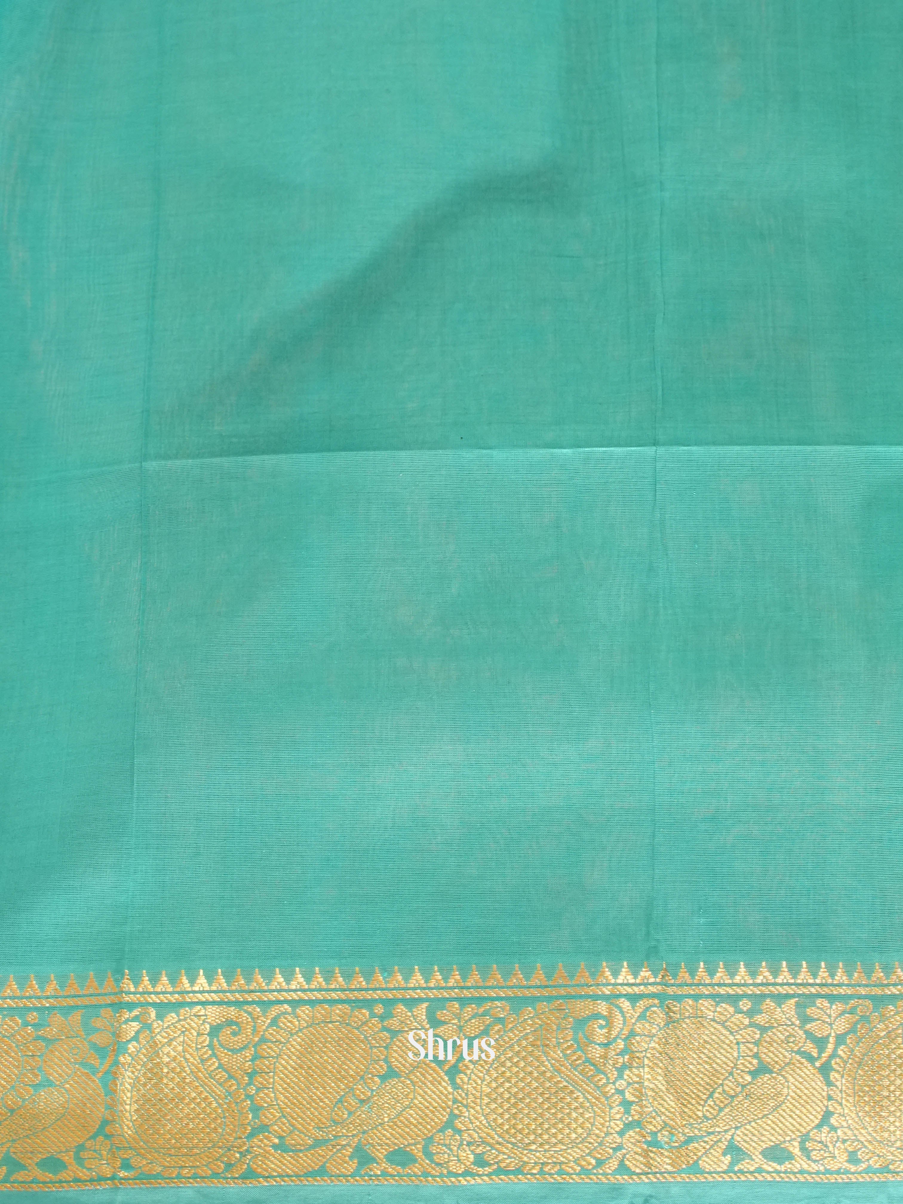 Brown & Teal- Silk Cotton Saree - Shop on ShrusEternity.com