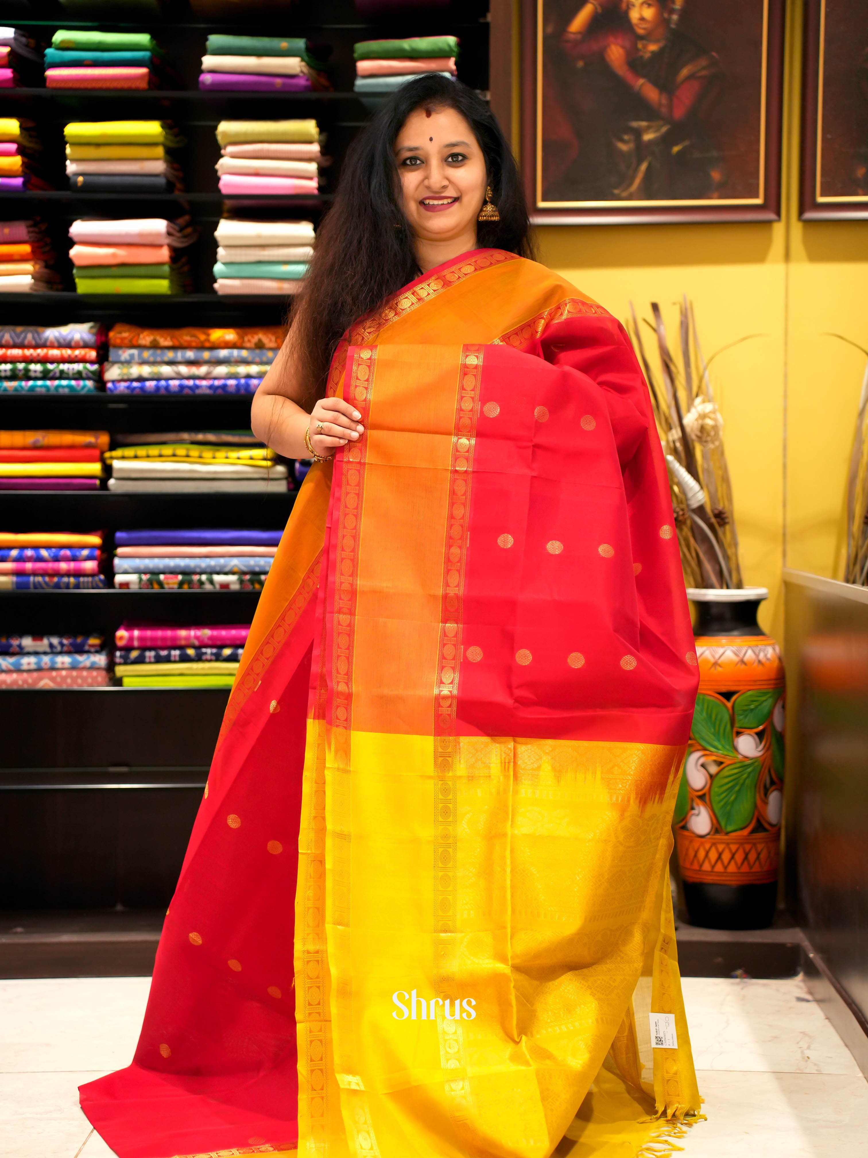 Red & Yellow - Silk Cotton Saree - Shop on ShrusEternity.com