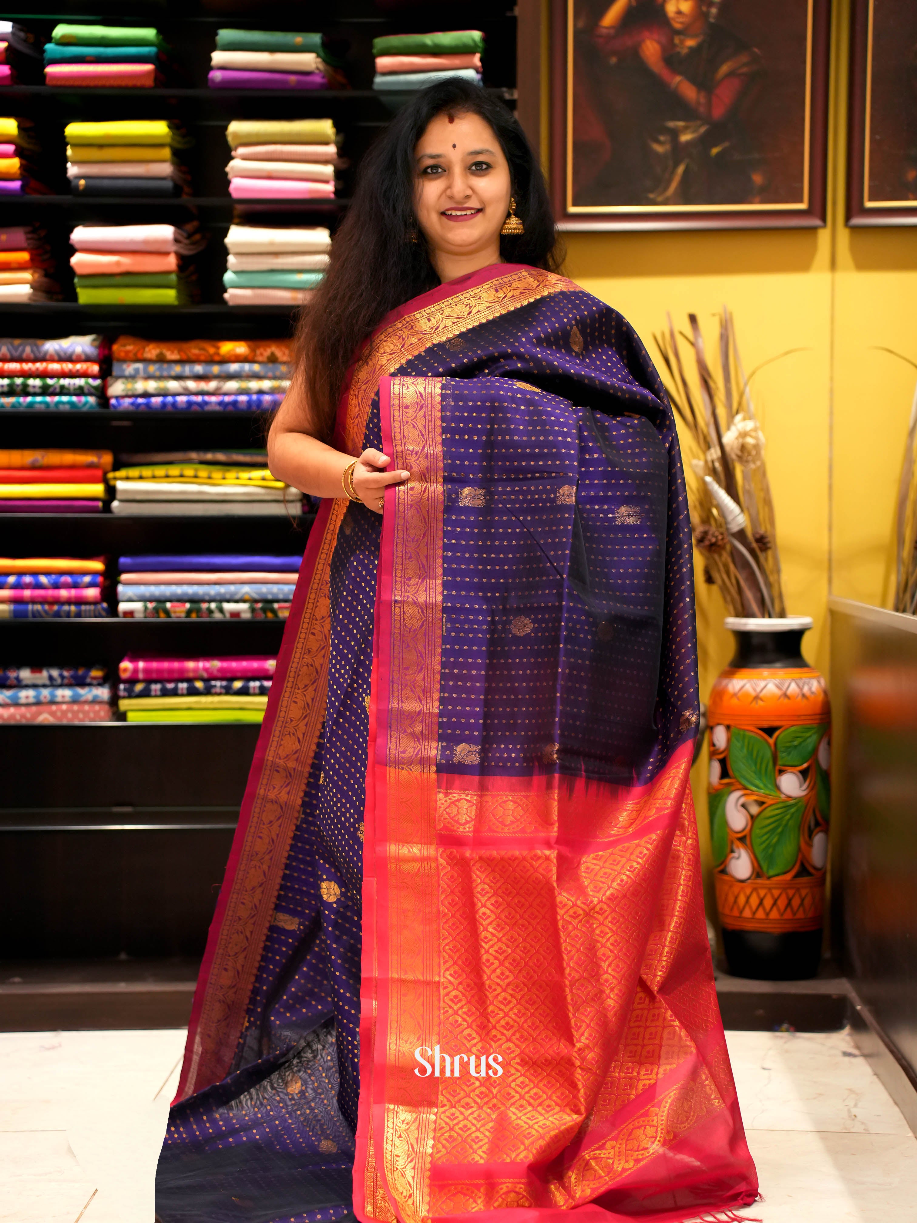 Violet & Red - Silk Cotton Saree - Shop on ShrusEternity.com