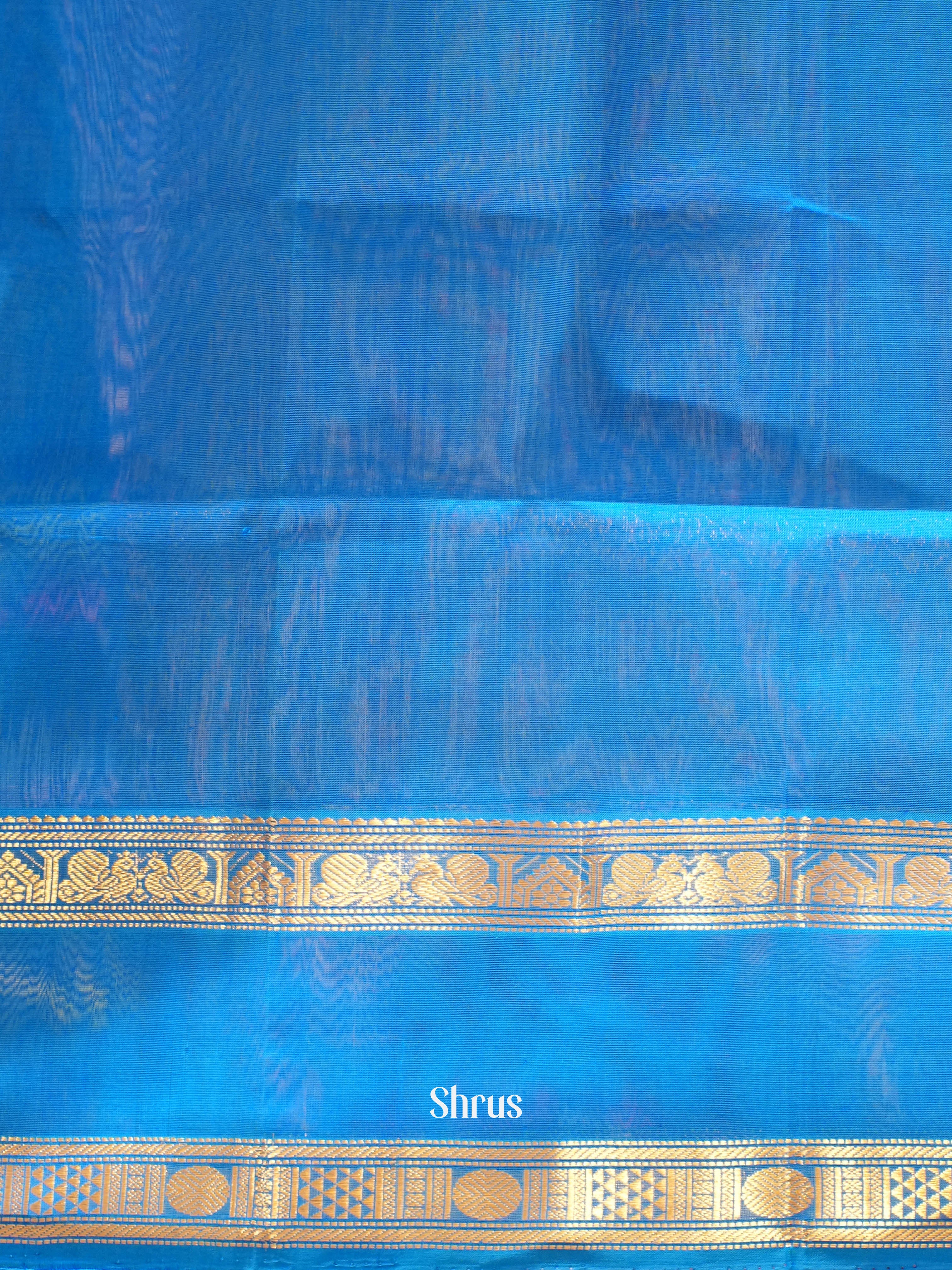 Pink & Blue - Silk Cotton Saree - Shop on ShrusEternity.com