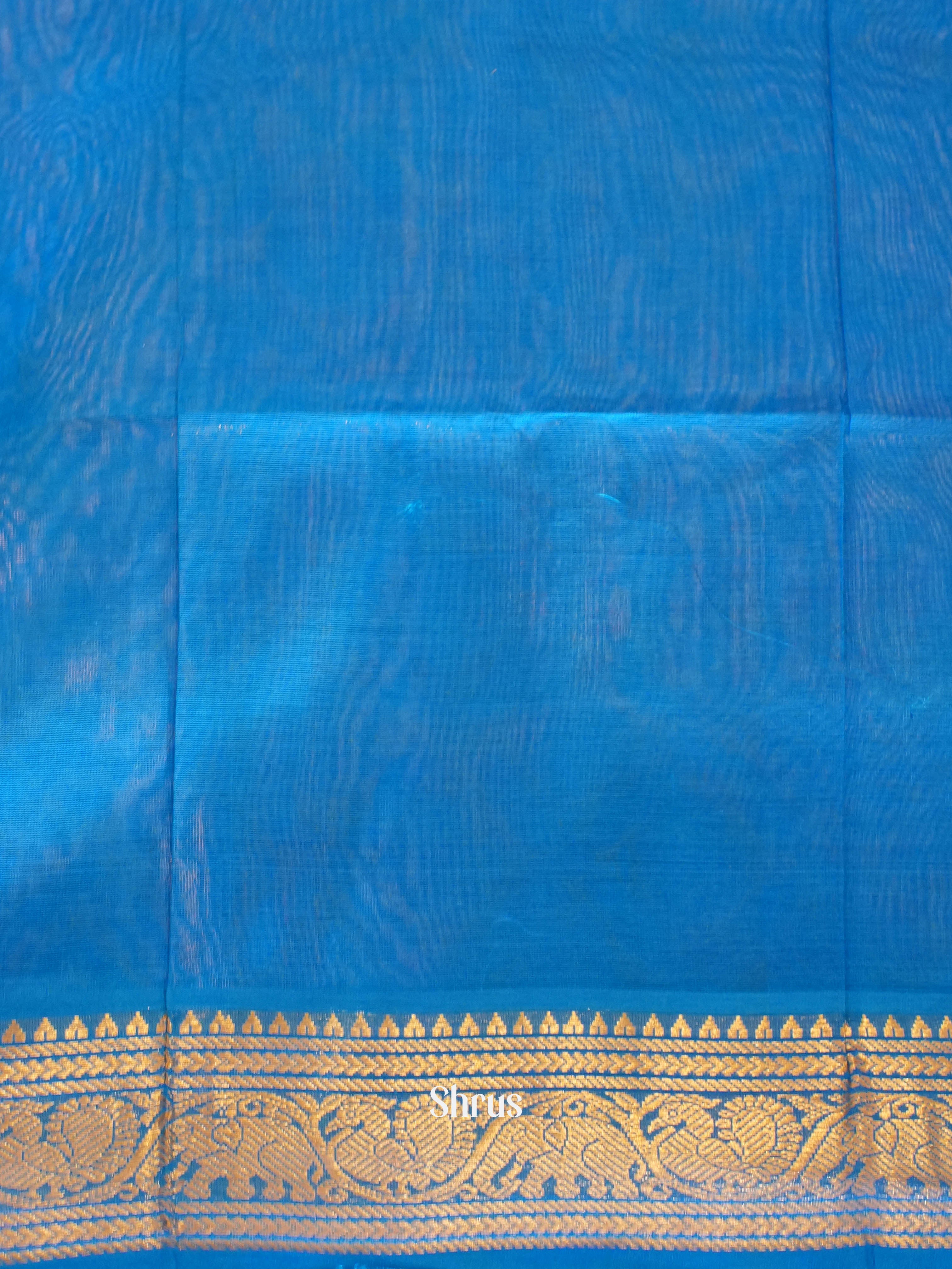 Blue & Teal - Silk Cotton Saree - Shop on ShrusEternity.com