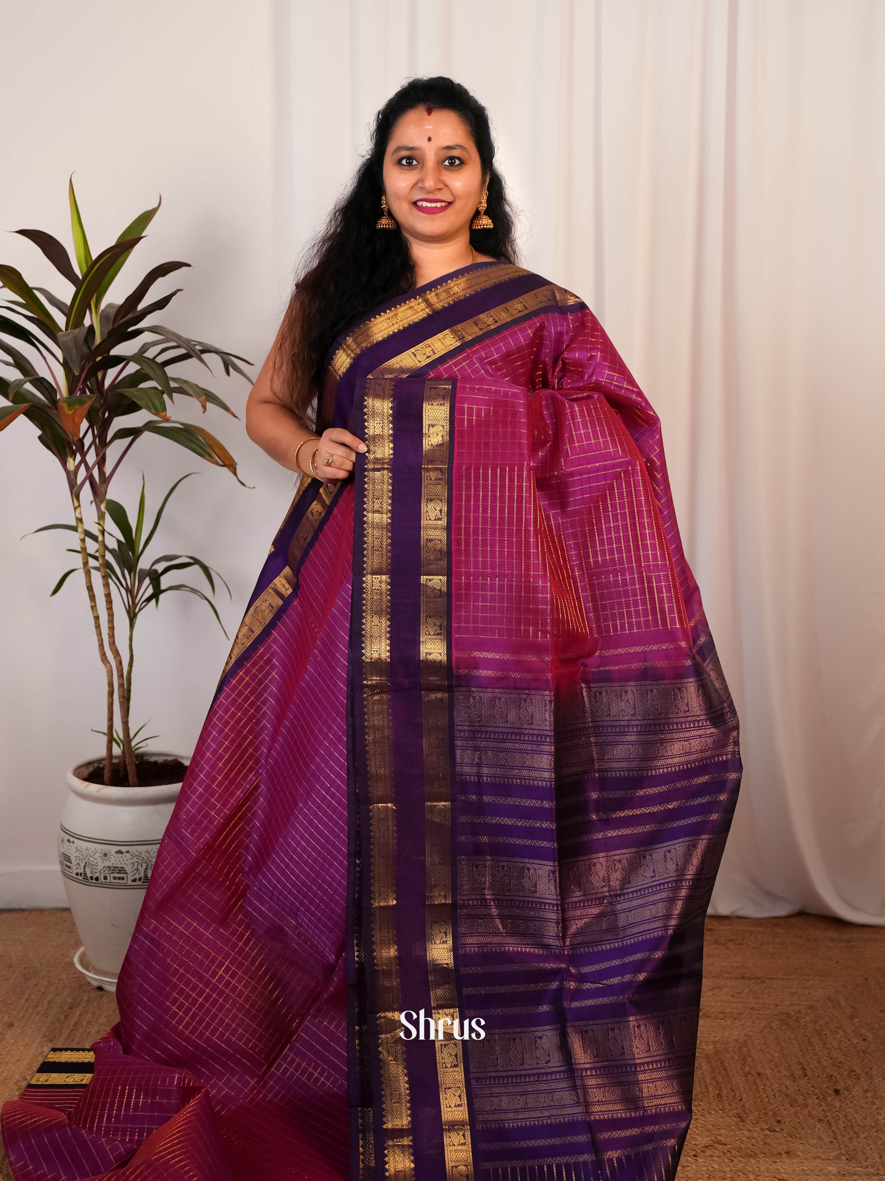 Purple & Violet -Silk Cotton Saree - Shop on ShrusEternity.com
