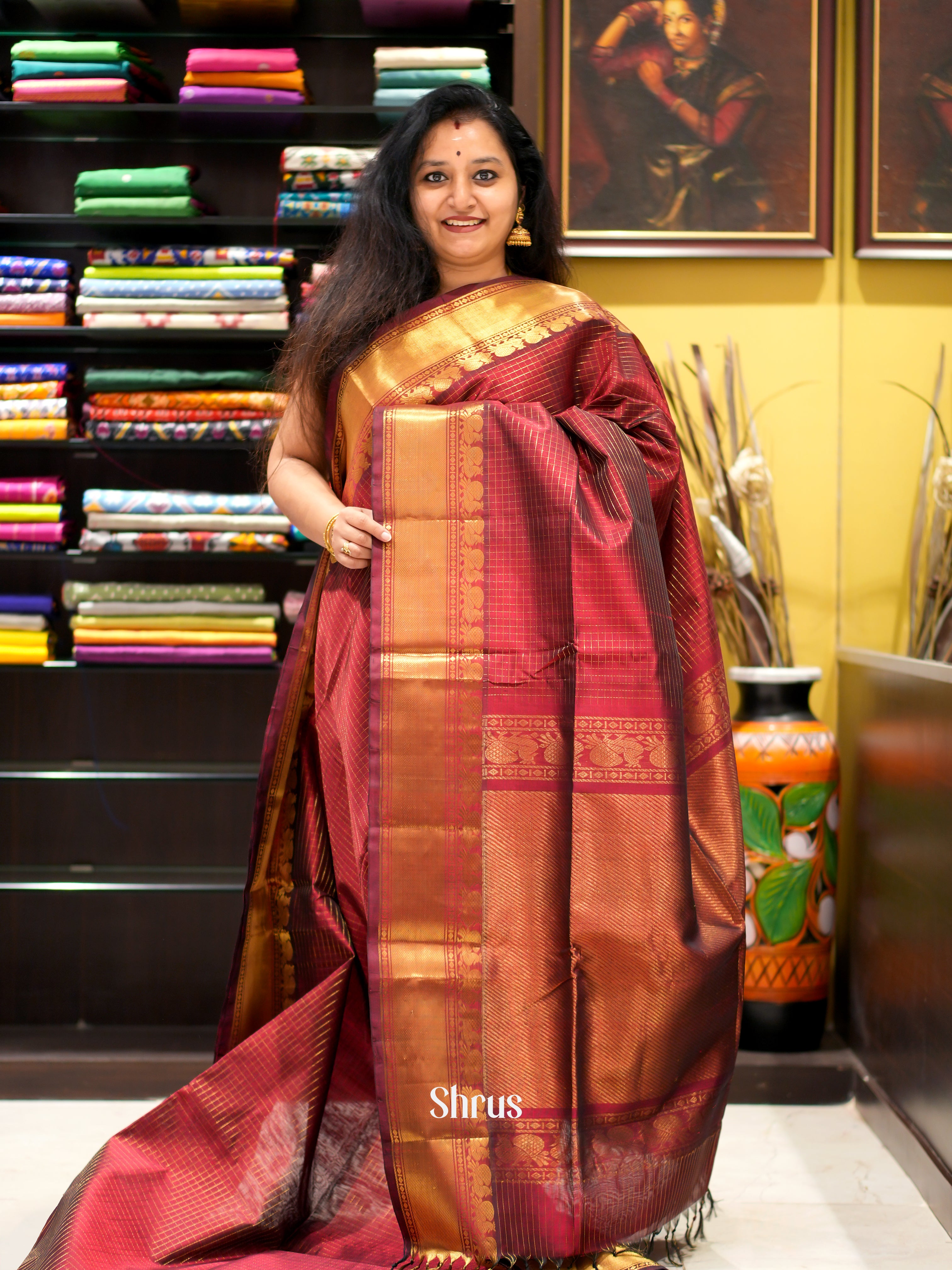 Maroon(Single Tone) - Silk Cotton Saree - Shop on ShrusEternity.com