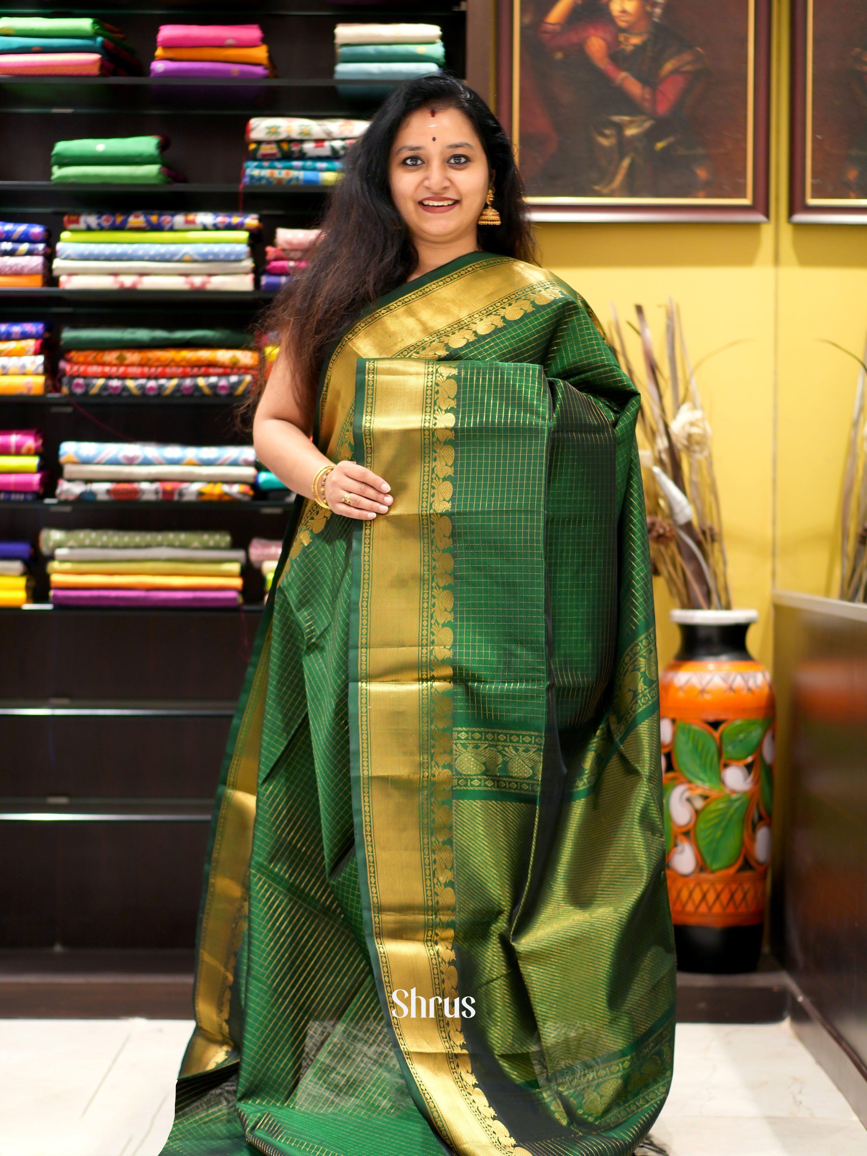 Green(Single Tone) - Silk Cotton Saree - Shop on ShrusEternity.com