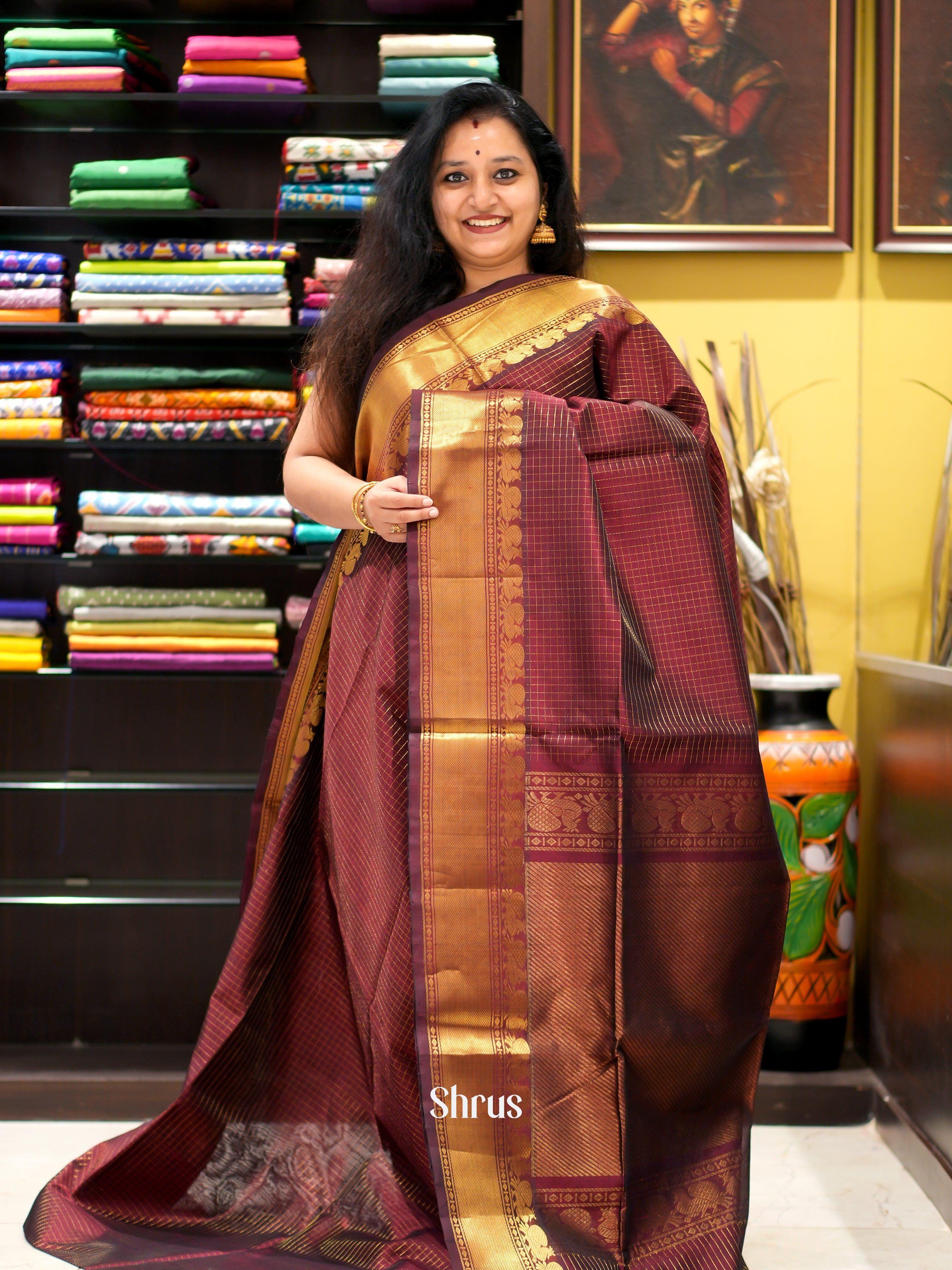 Brown(Single Tone) - Silk Cotton Saree - Shop on ShrusEternity.com