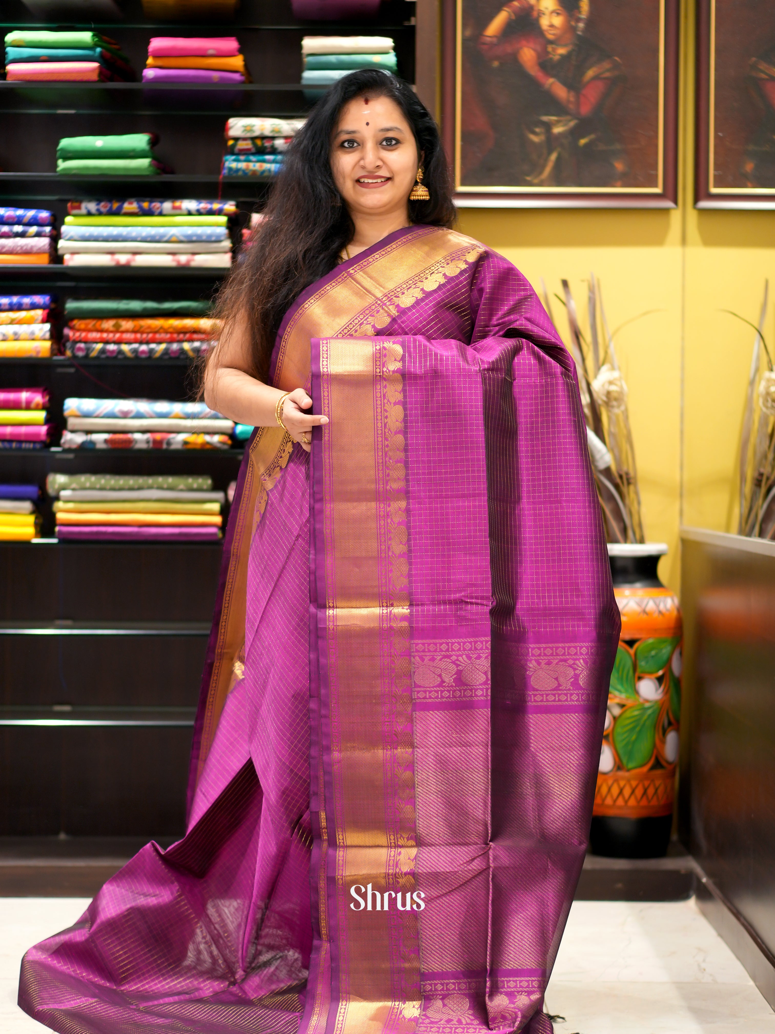 Purple(Single Tone)- Silk Cotton Saree - Shop on ShrusEternity.com