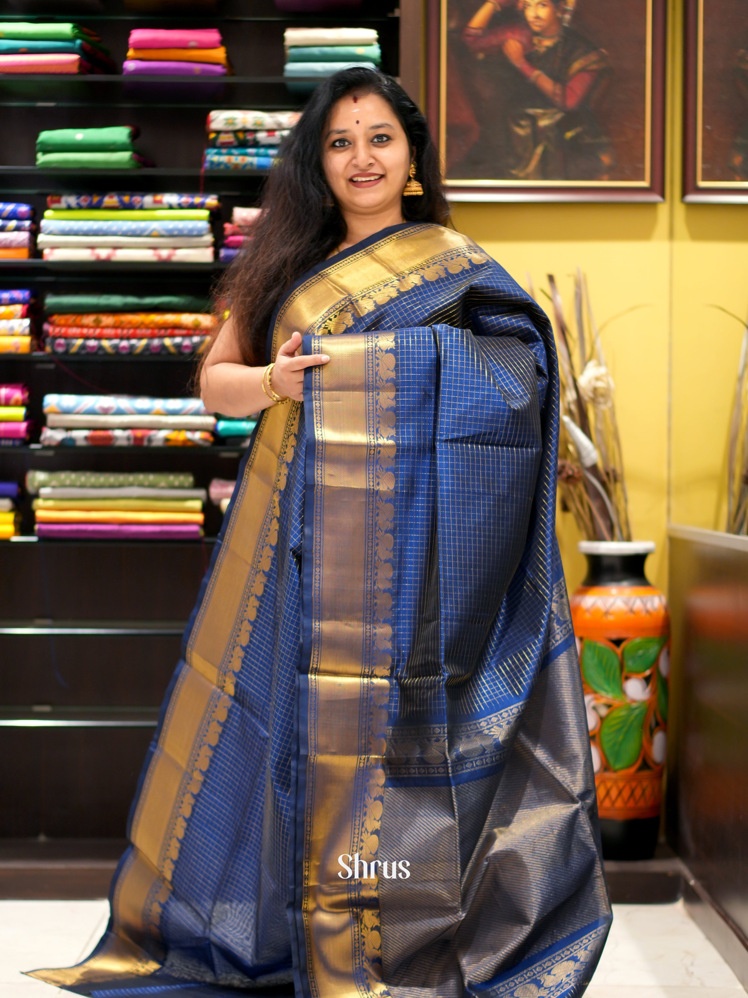 Blue(Single Tone)- Silk Cotton Saree - Shop on ShrusEternity.com