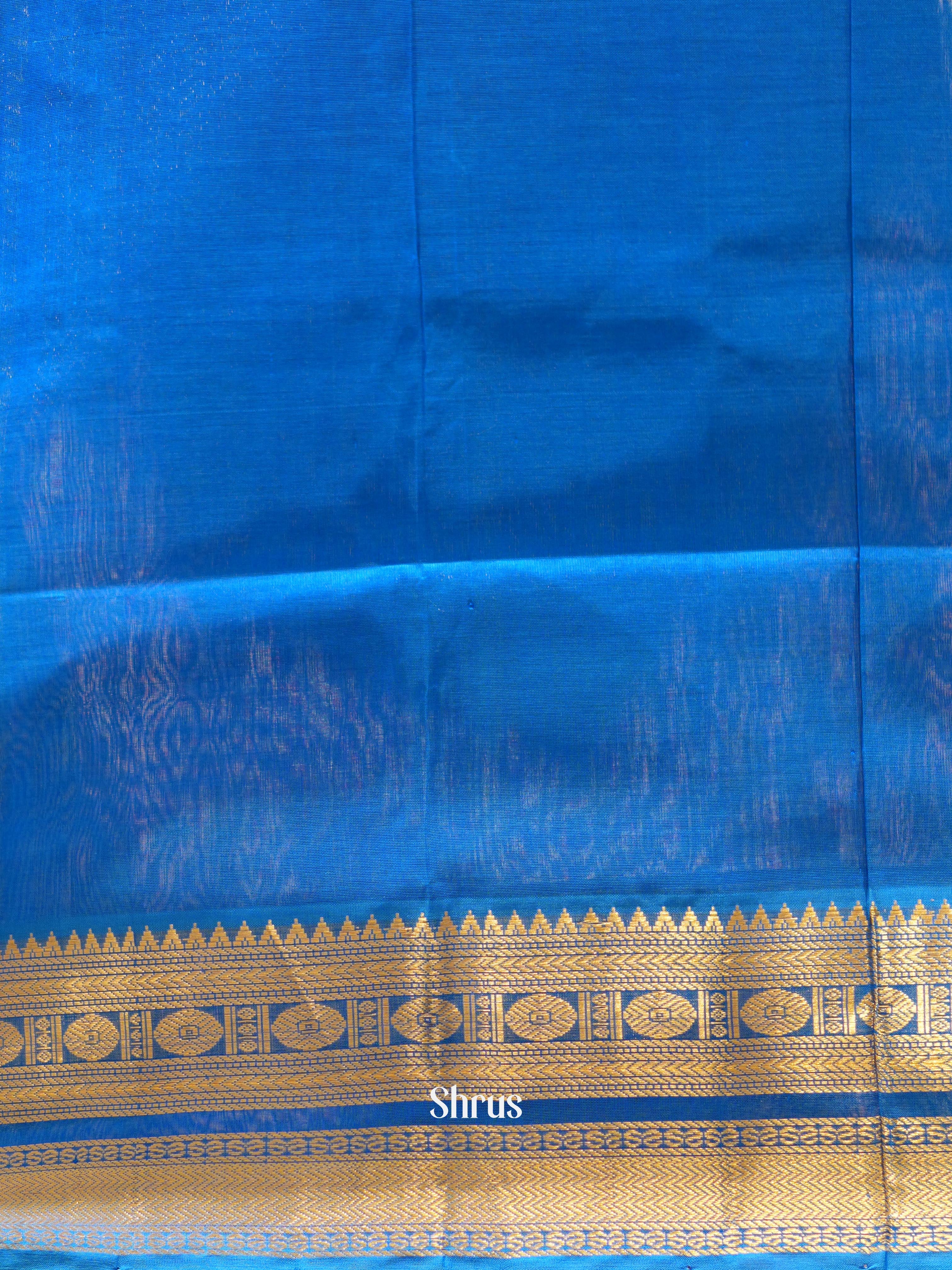 Yellow & Blue - Silk Cotton Saree - Shop on ShrusEternity.com