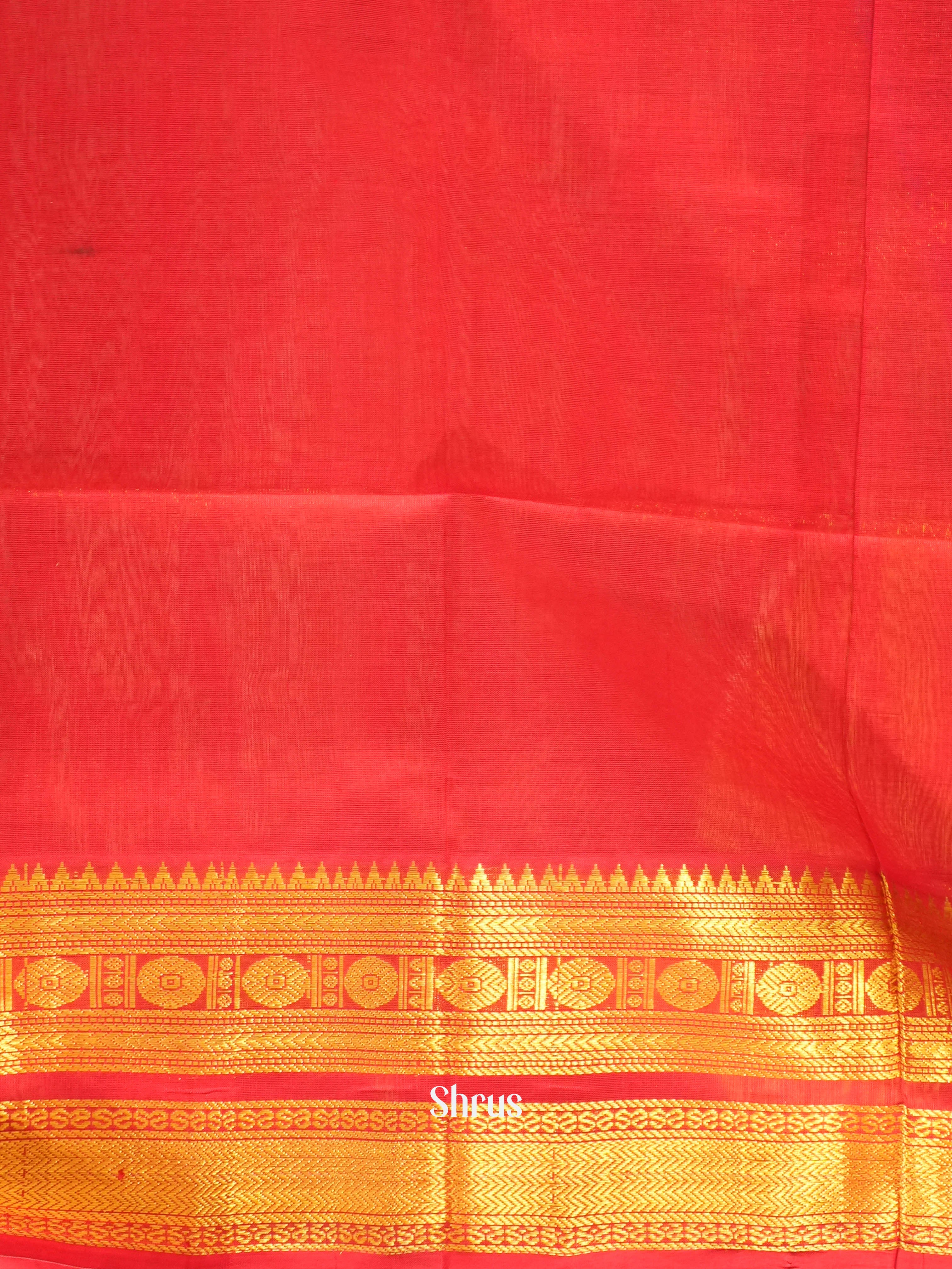 Blue & Red - Silk Cotton Saree - Shop on ShrusEternity.com
