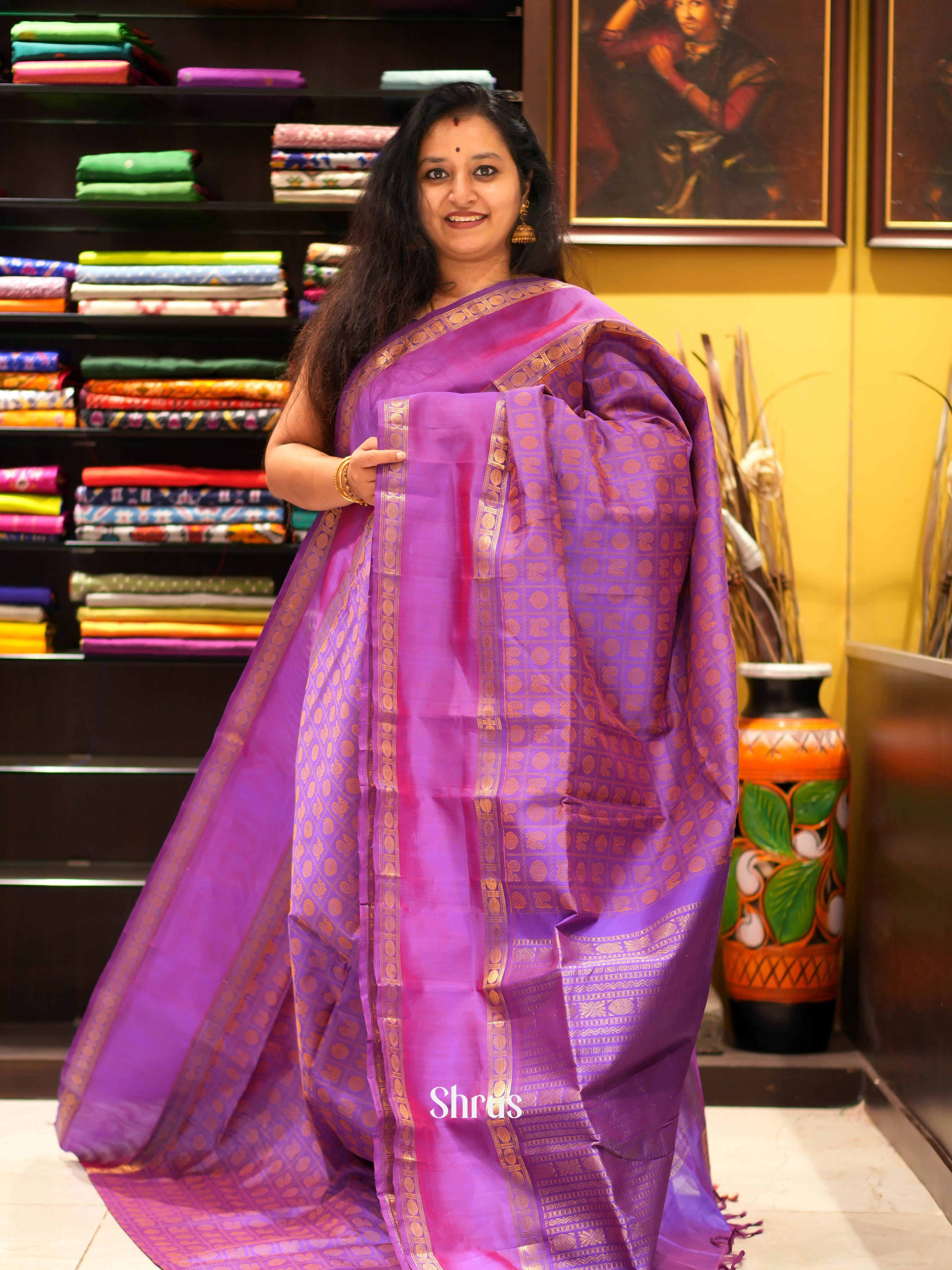 Purple (Single Tone) - Silk Cotton Saree - Shop on ShrusEternity.com