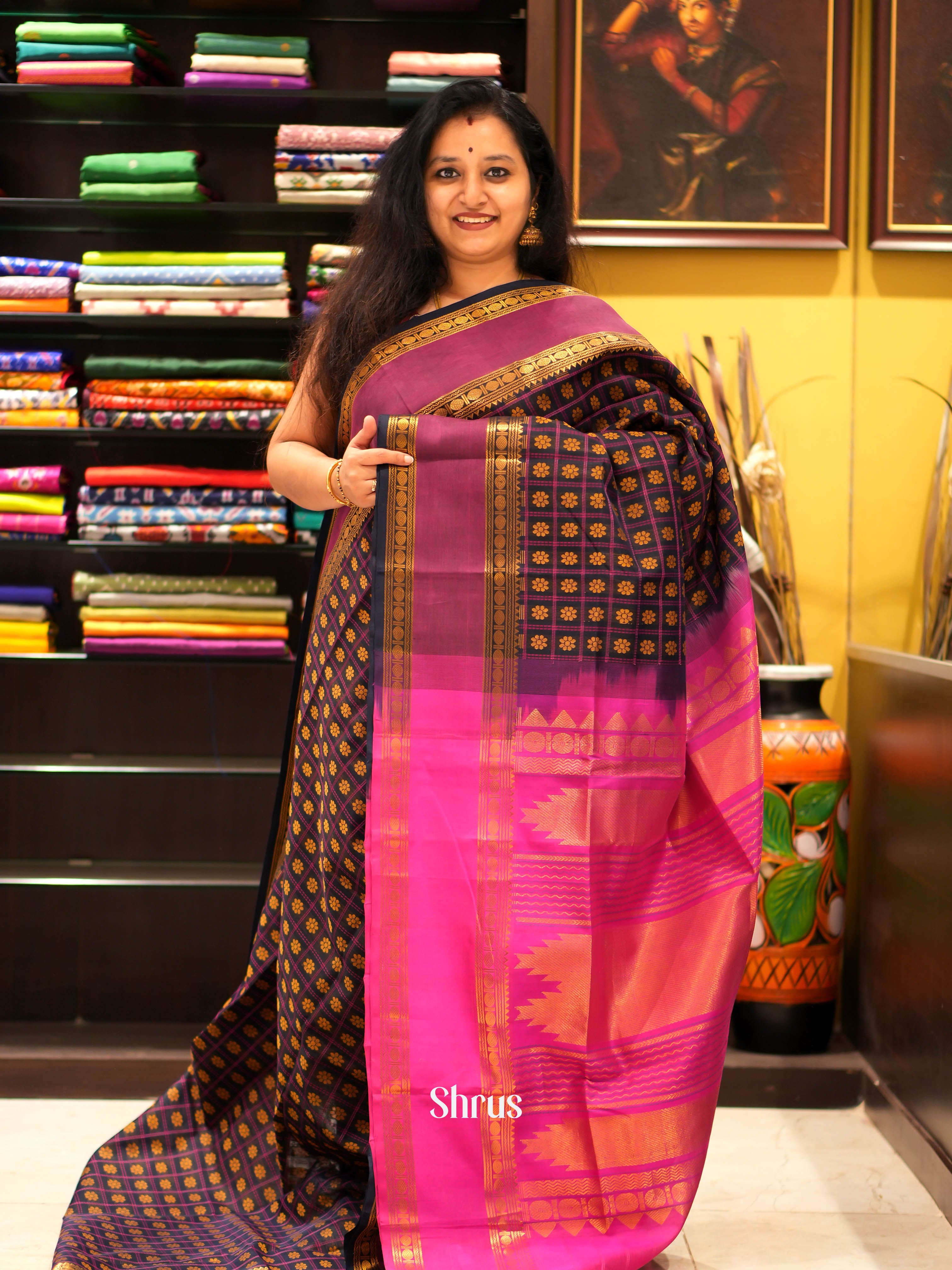 Purple & Pink - Silk Cotton Saree - Shop on ShrusEternity.com