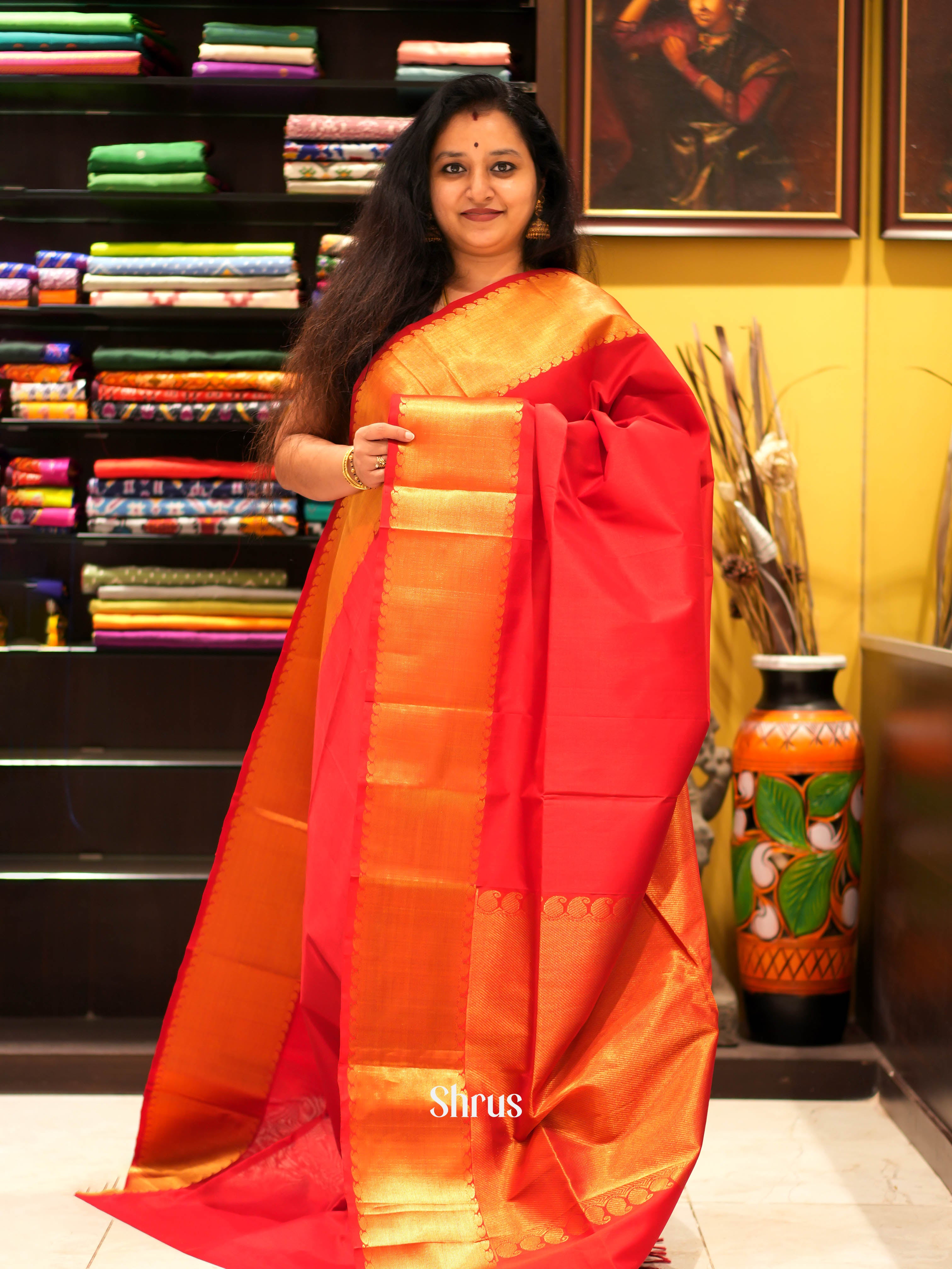 Red(Single tone) - Silk Cotton Saree - Shop on ShrusEternity.com