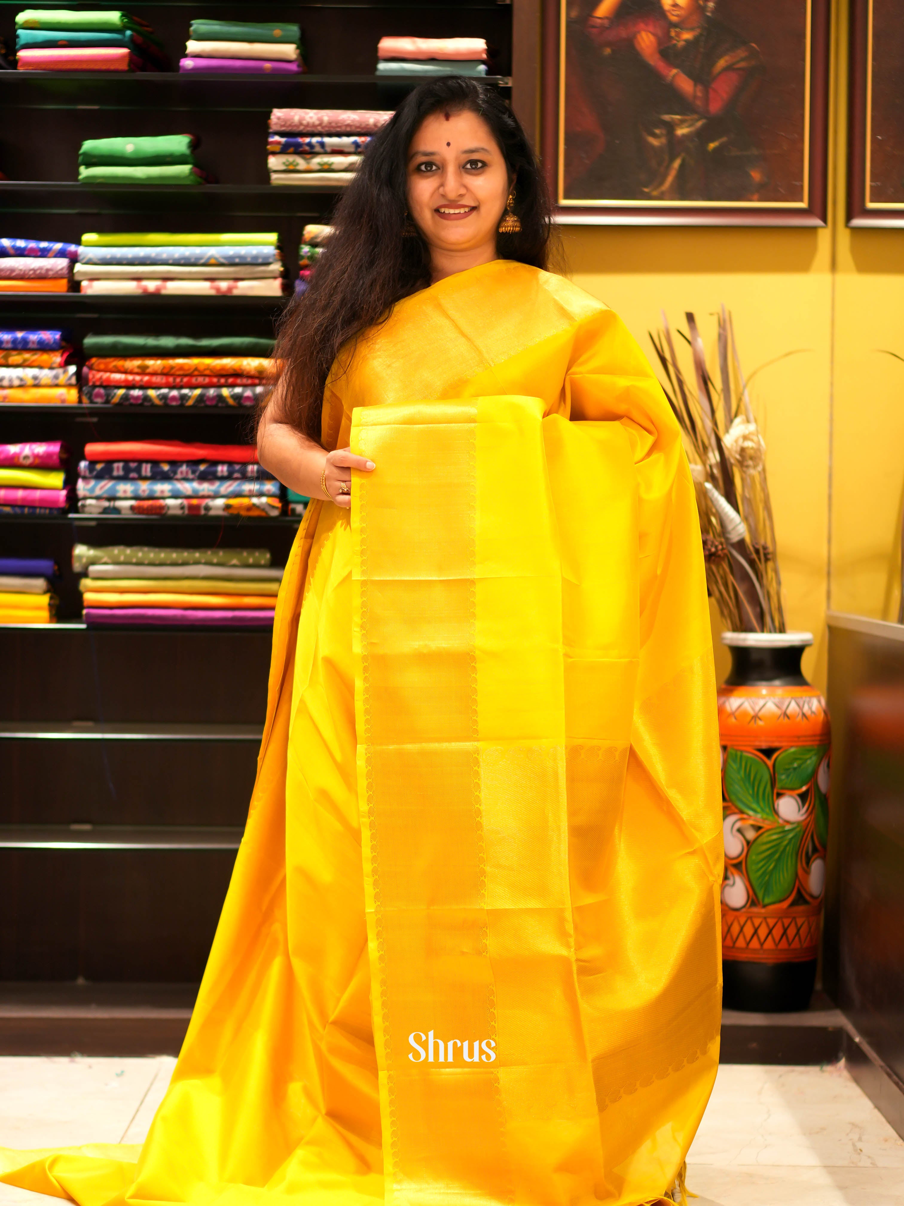 Yellow(single Tone) - Silk Cotton Saree - Shop on ShrusEternity.com