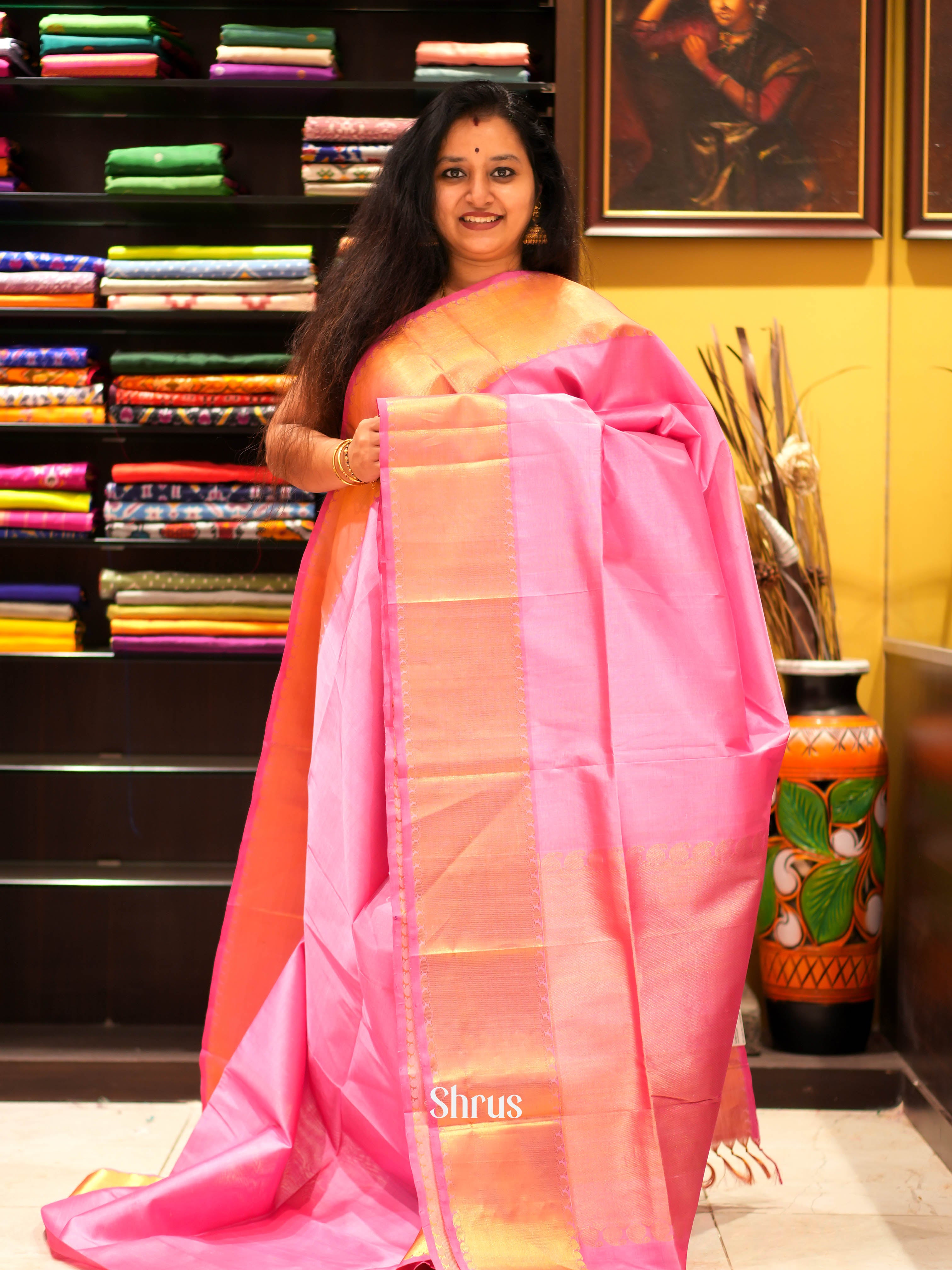 Pink(Single Tone)- Silk Cotton Saree - Shop on ShrusEternity.com