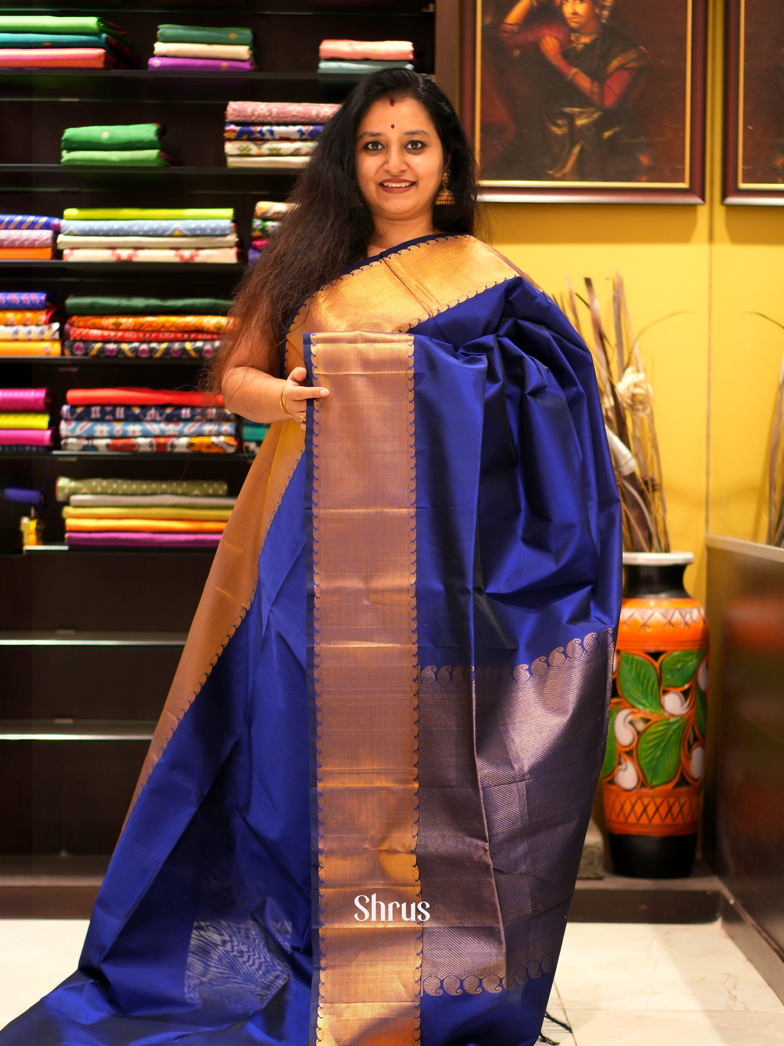 Blue(Single Tone) - Silk Cotton Saree - Shop on ShrusEternity.com