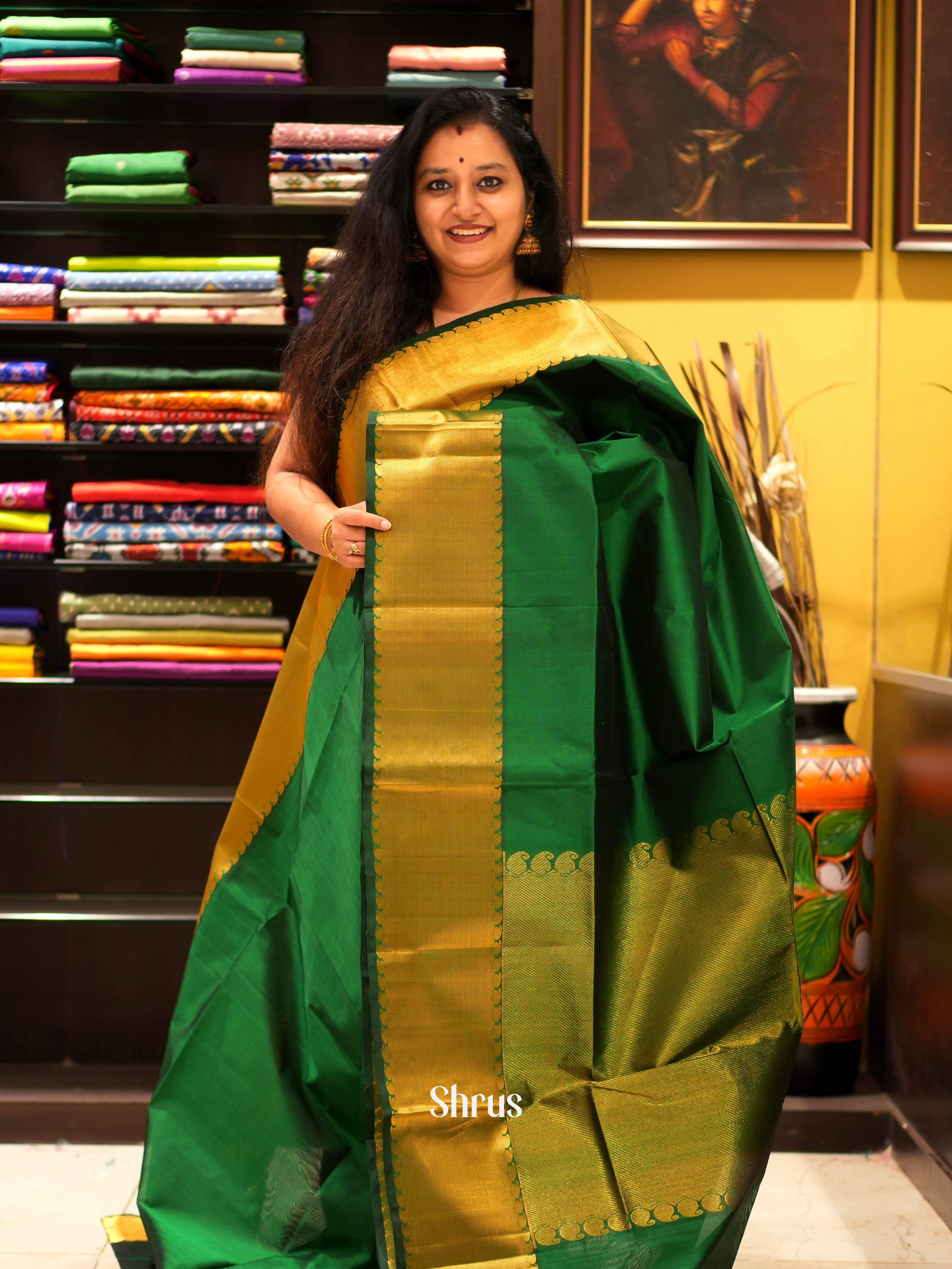 Green(Single Tone) - Silk Cotton Saree - Shop on ShrusEternity.com