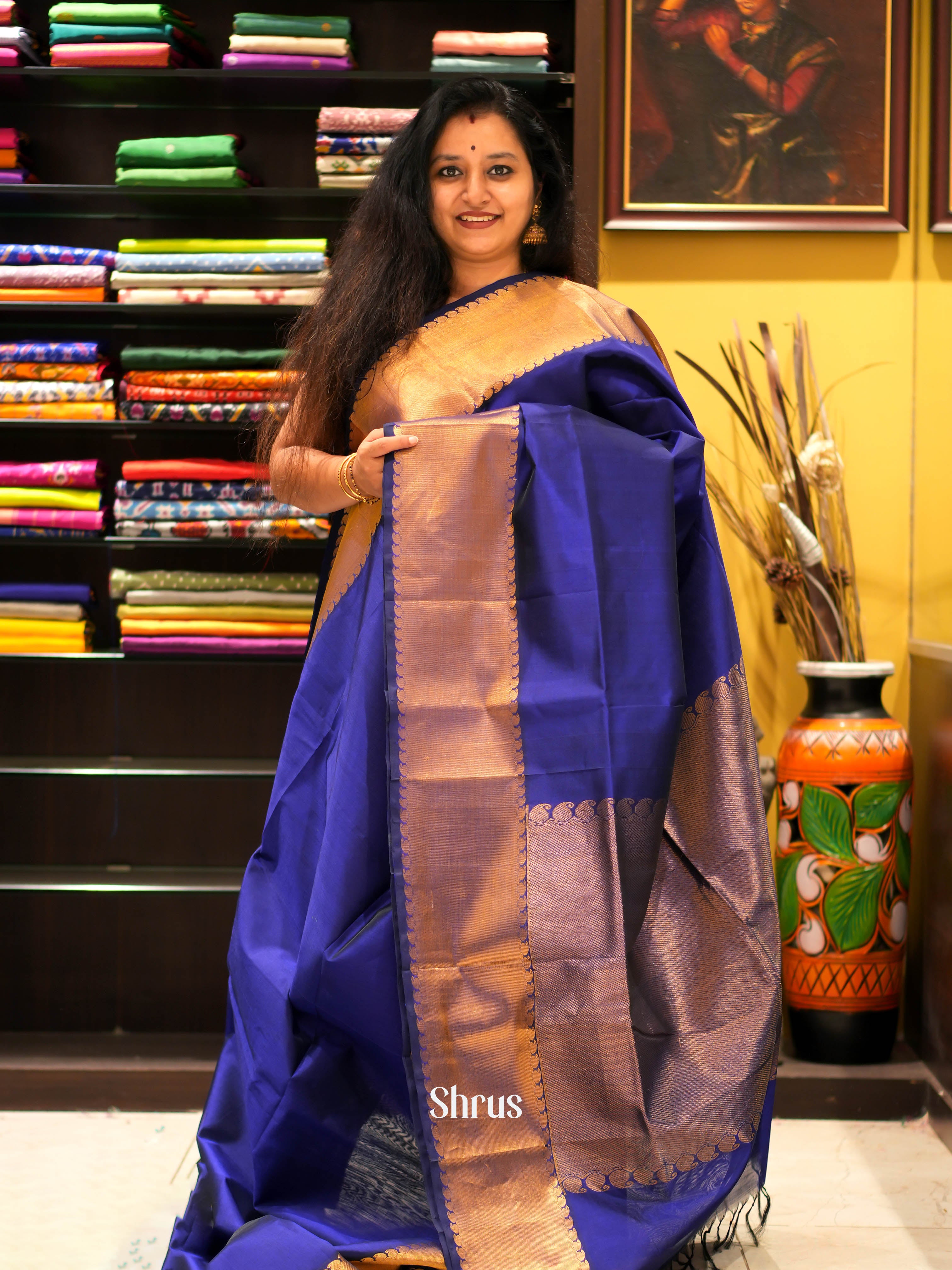 Blue(Single Tone) - Silk Cotton Saree - Shop on ShrusEternity.com