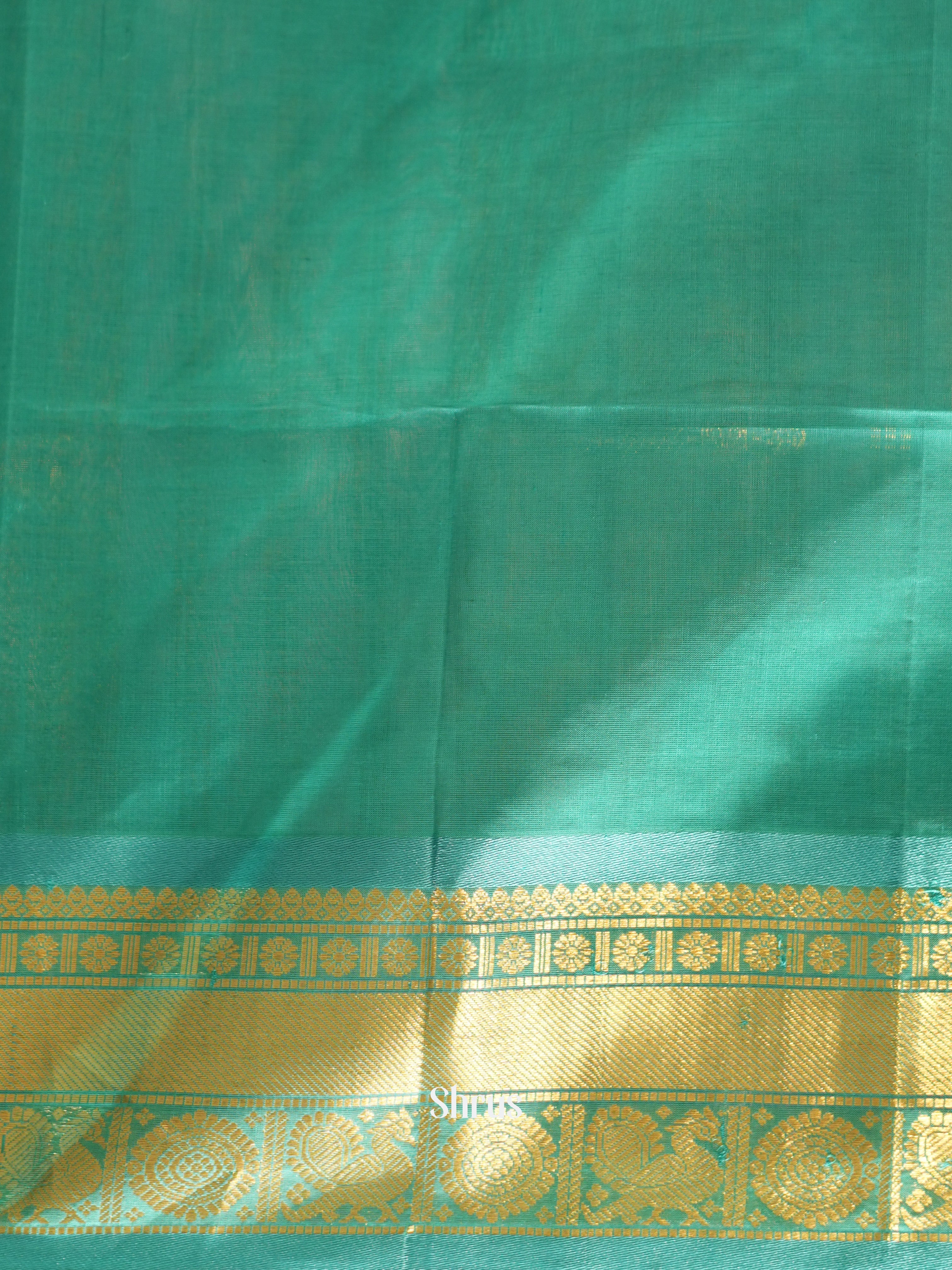 Blue& Teal- Silk Cotton Saree - Shop on ShrusEternity.com