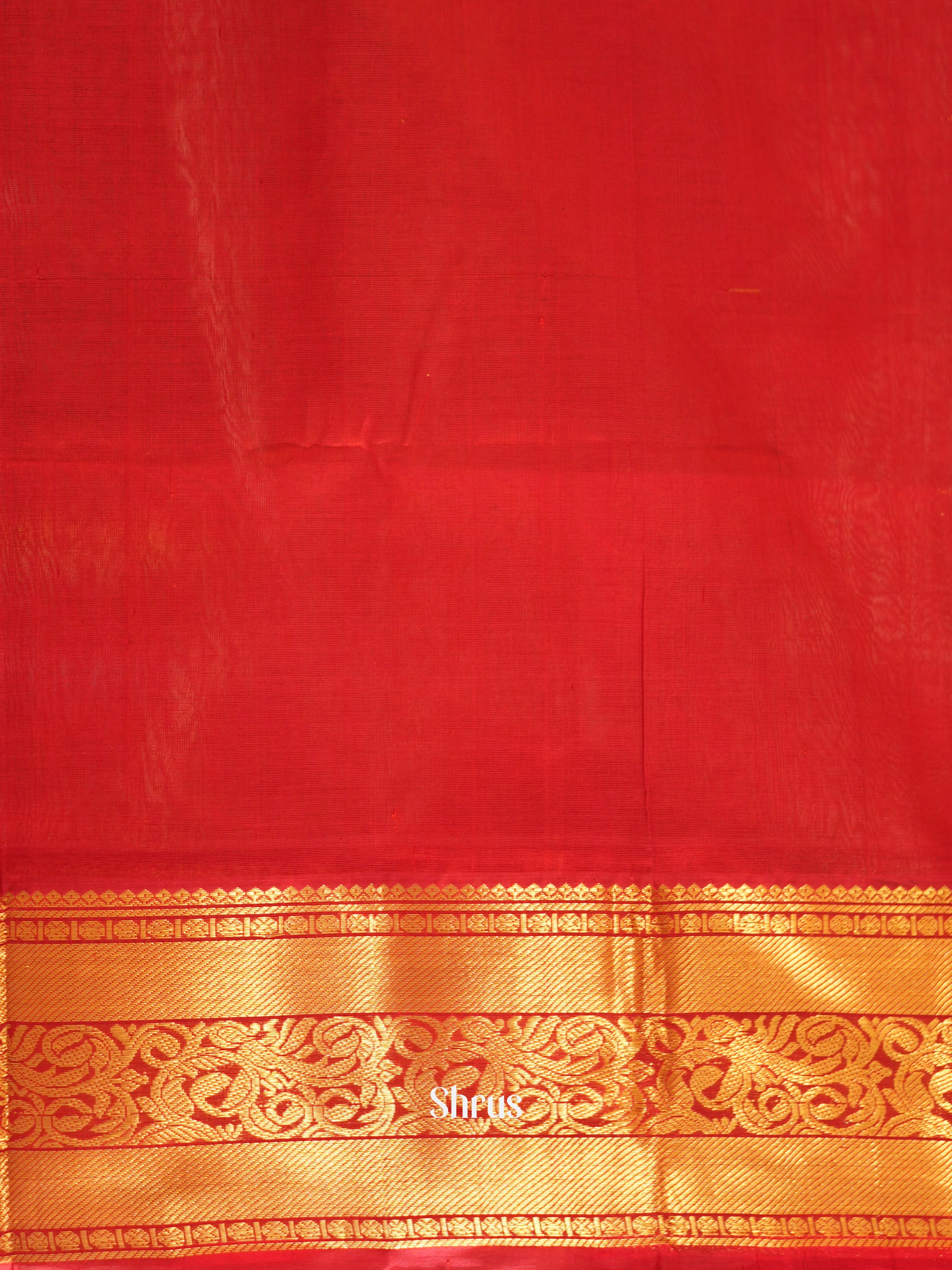 Blue & Red - Silk Cotton Saree - Shop on ShrusEternity.com