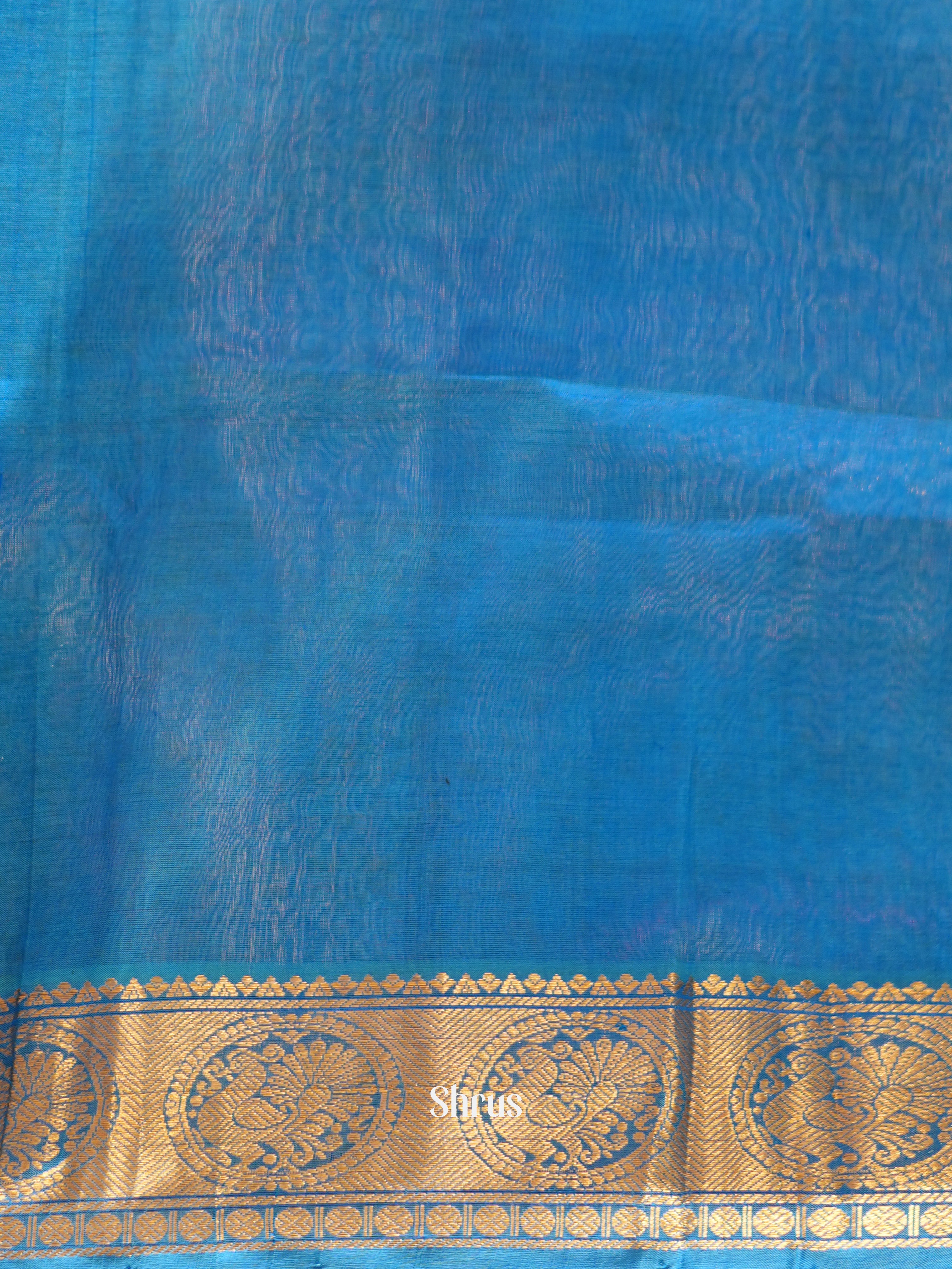 Brown & Blue - Silk Cotton Saree - Shop on ShrusEternity.com