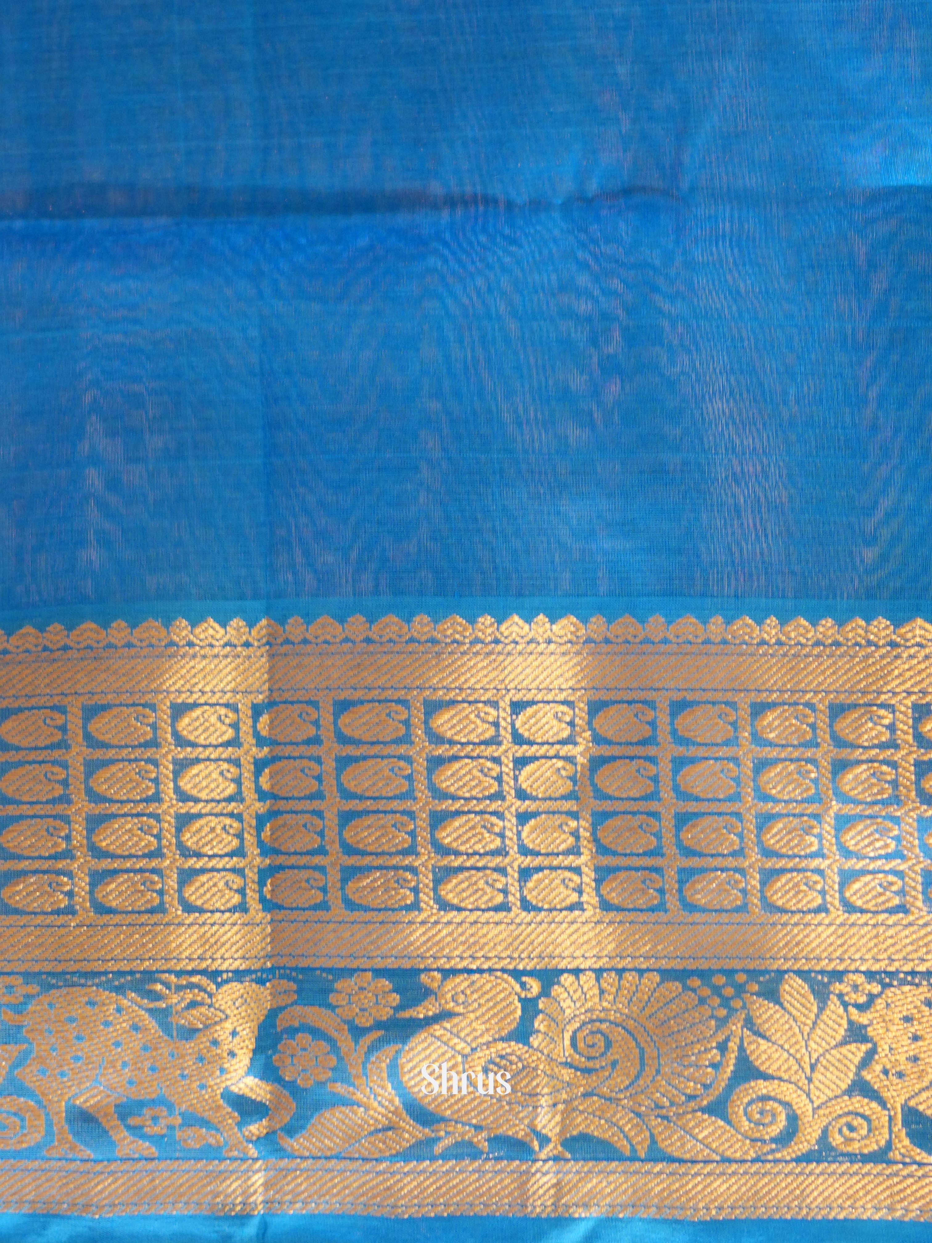 Blue & Teal - Silk Cotton Saree - Shop on ShrusEternity.com
