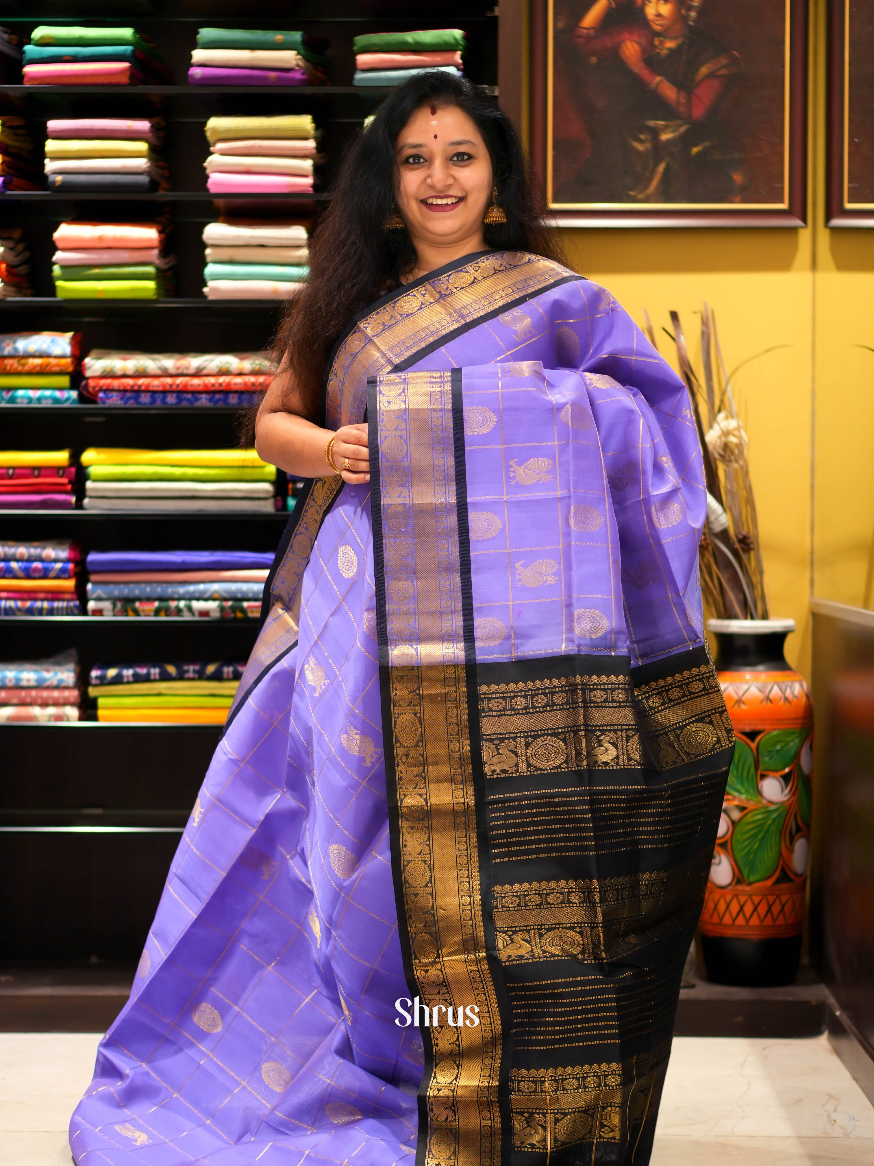 Purple & Black - Silk Cotton Saree - Shop on ShrusEternity.com
