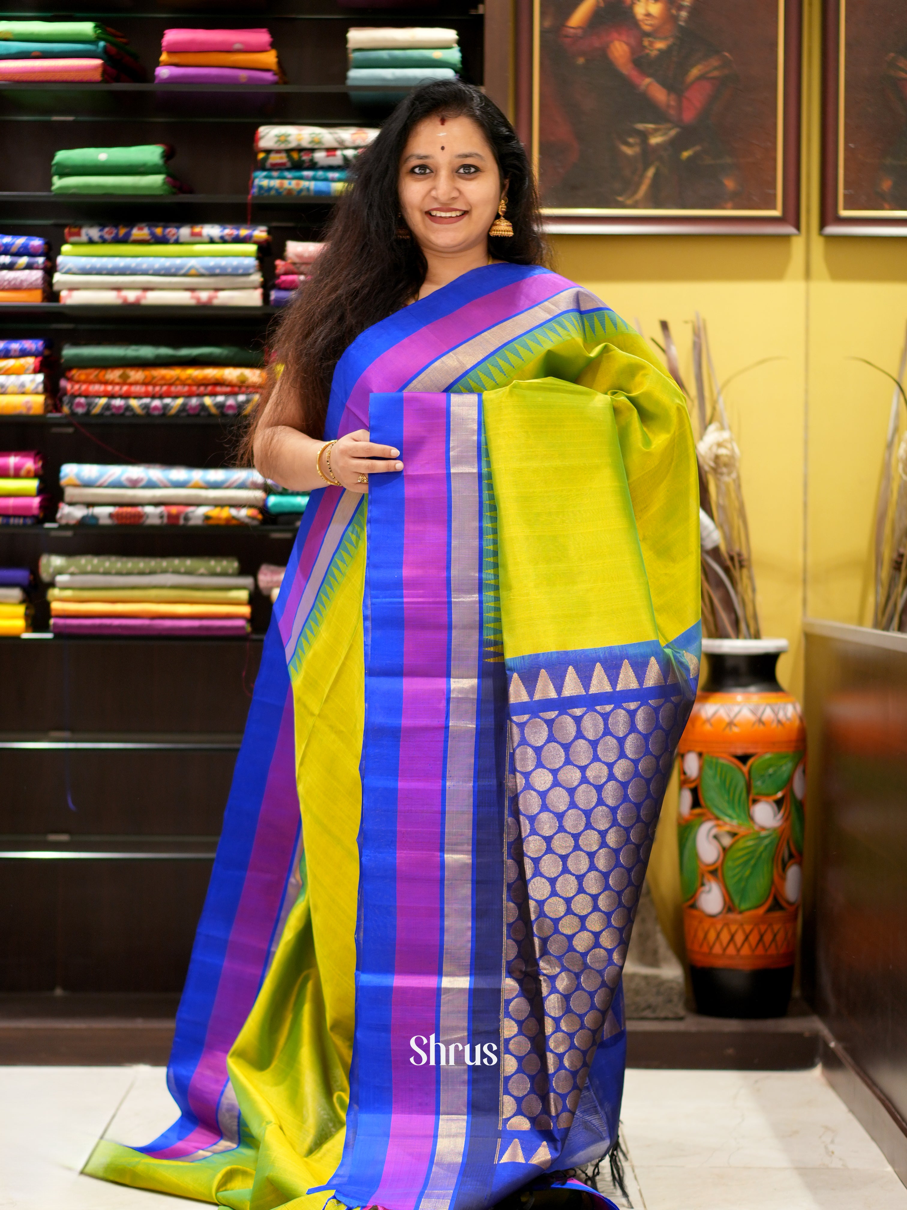 Green & Blue - Silk Cotton Saree - Shop on ShrusEternity.com