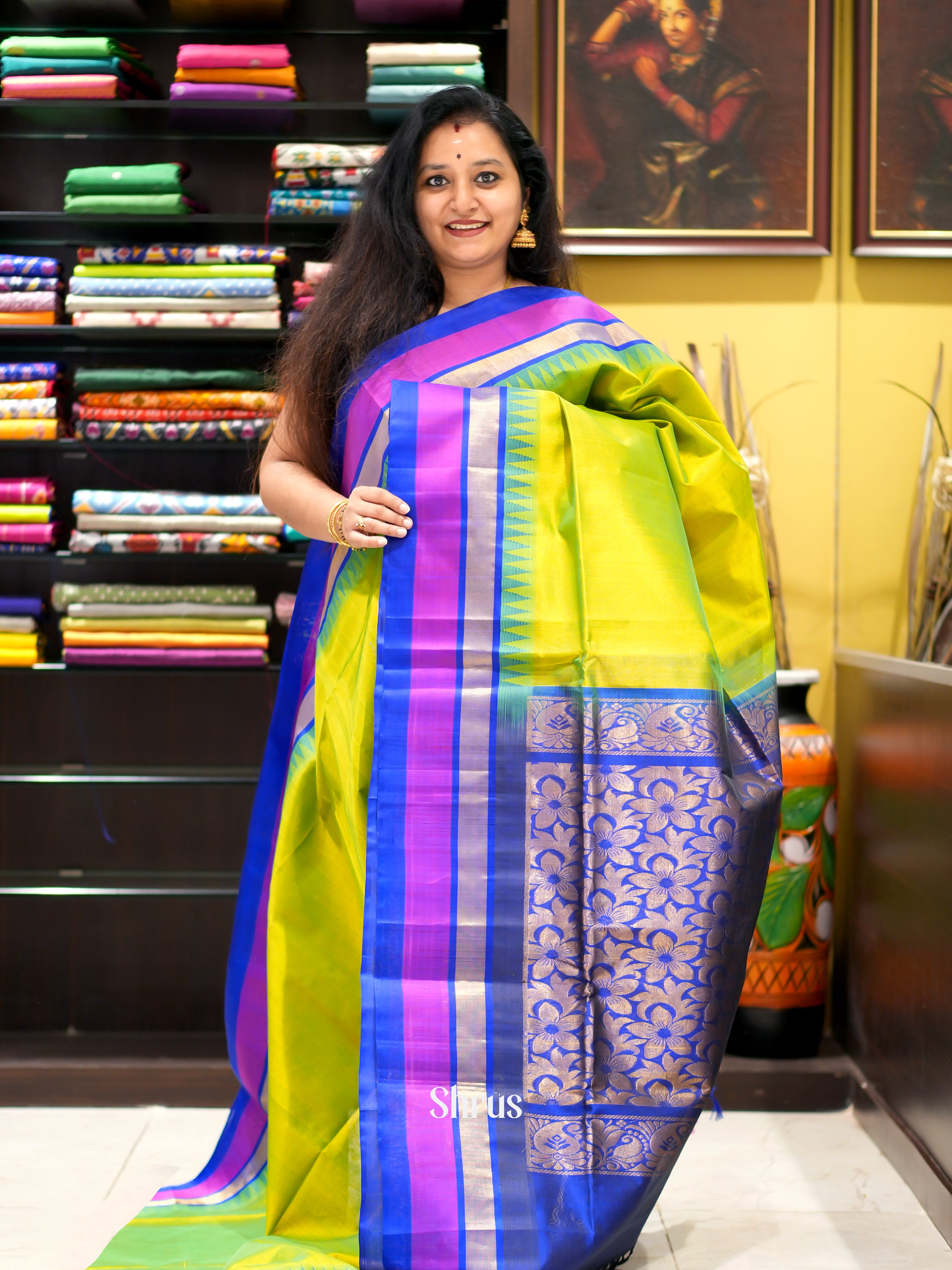 Green & Blue - Silk Cotton Saree - Shop on ShrusEternity.com