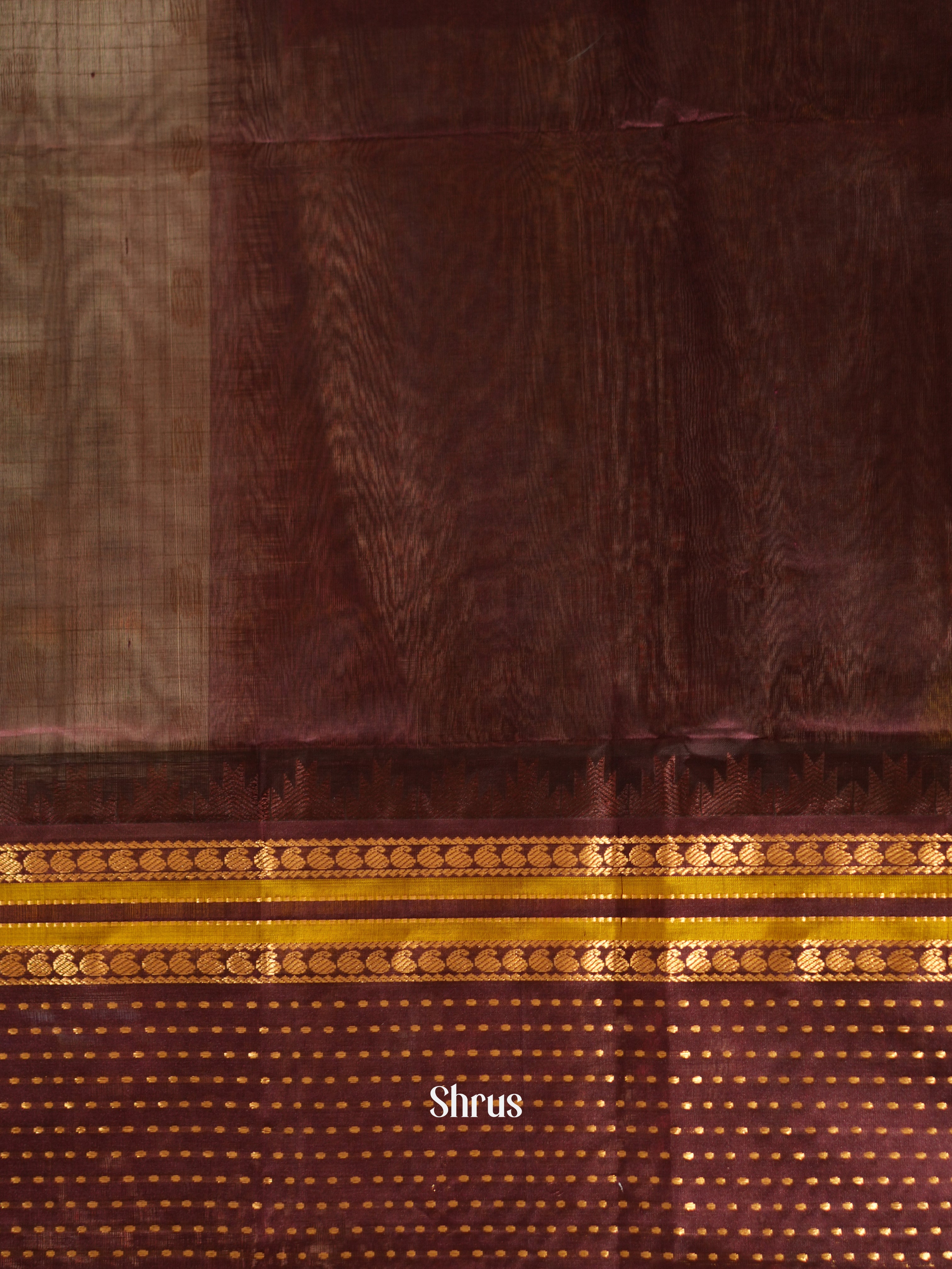 Lite Green & Brown- Silk Cotton Saree - Shop on ShrusEternity.com