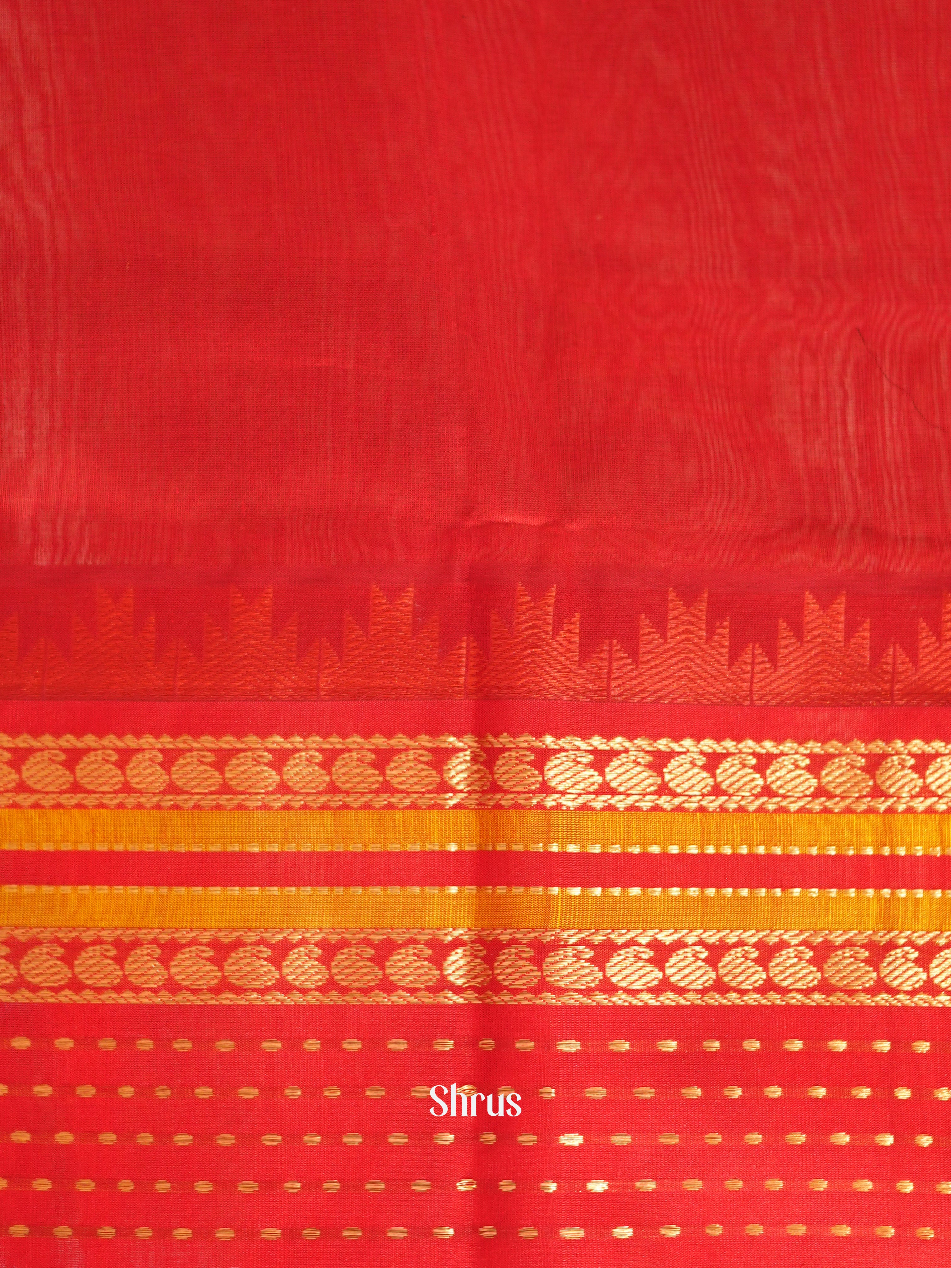 Baby Pink & Red - Silk Cotton Saree - Shop on ShrusEternity.com