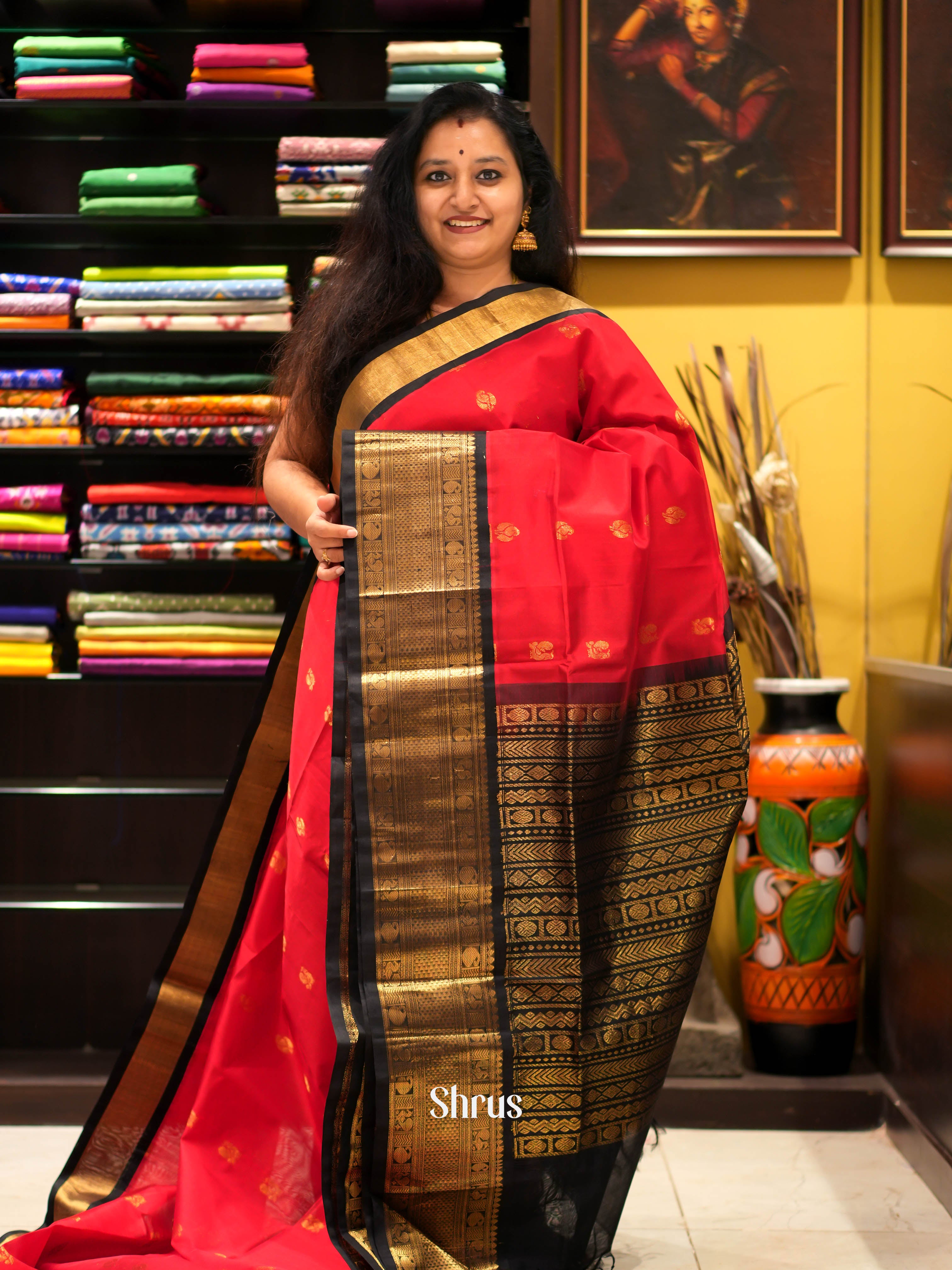 Red & Black - Silk Cotton Saree - Shop on ShrusEternity.com
