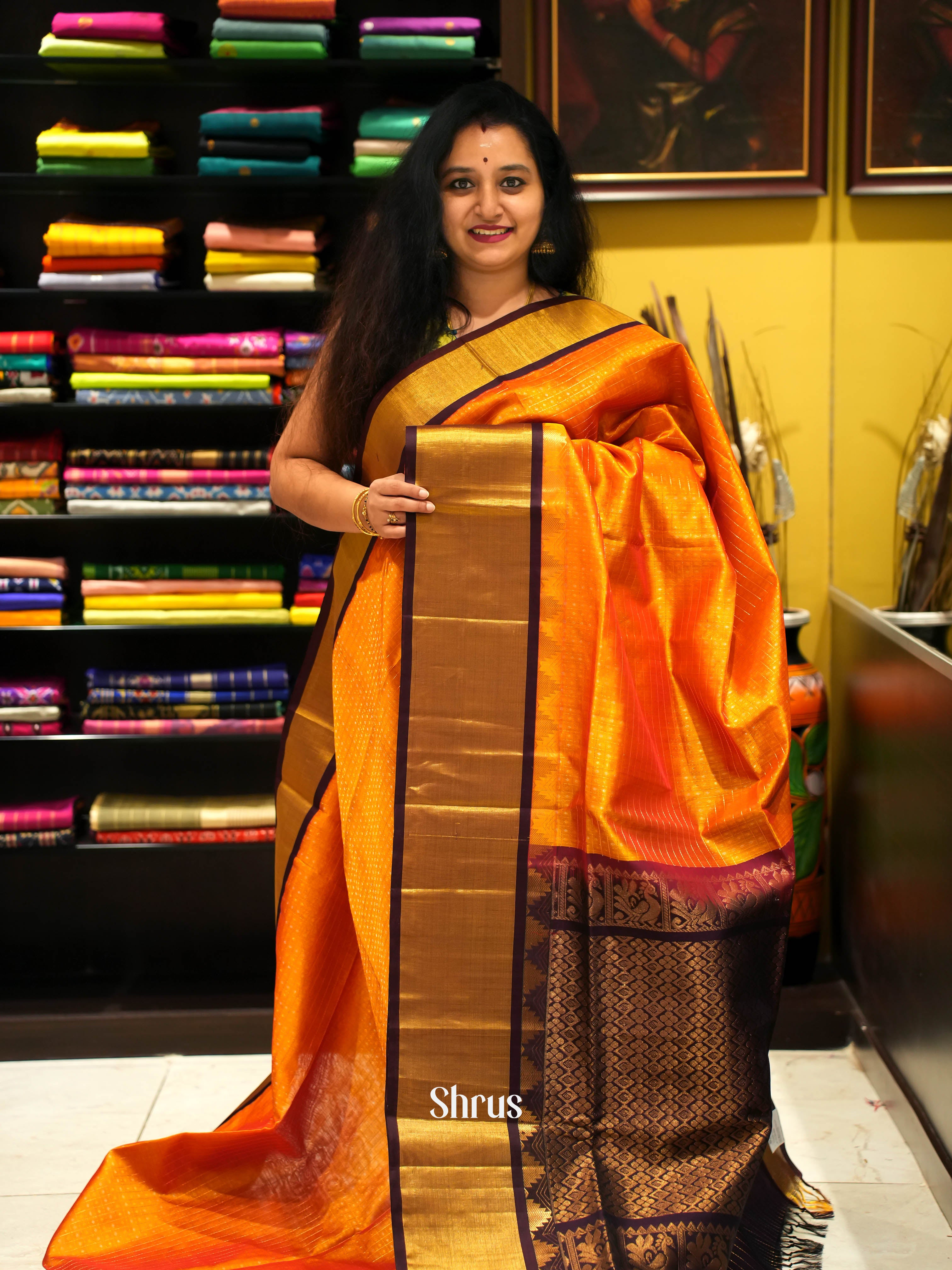 Mustard & Brown - Silk Cotton Saree - Shop on ShrusEternity.com